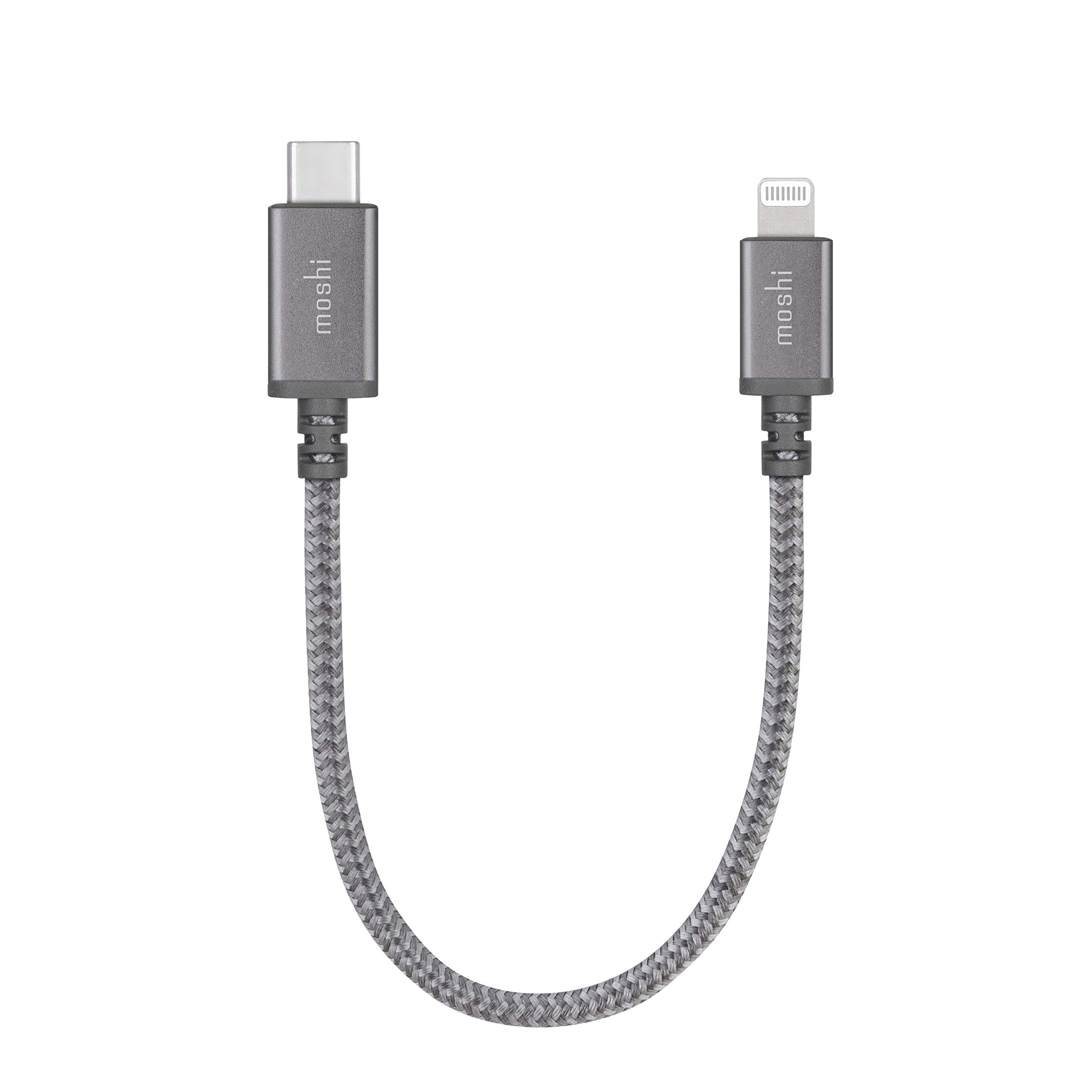 Moshi Integra USB-C Charge/Sync Cable with Lightning Connector, 0.25 m, Titanium Gray