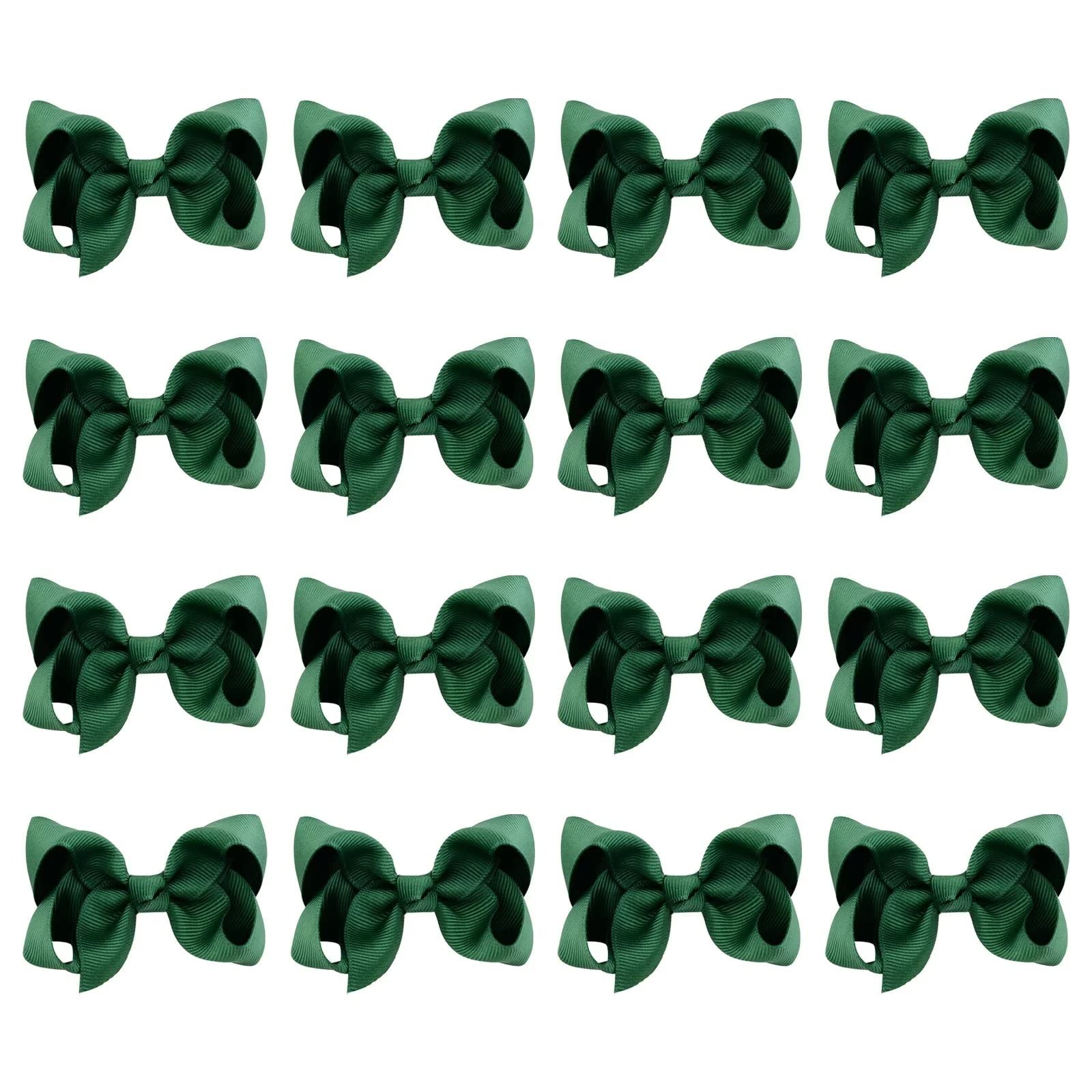 ZOCONE Hair Bows for Girls 16 PCS Bow Hair Clips for School Hair Accessory, Party, Cheerleading, Holiday Gifts Ribbon Hair Bow Clips for Girls Toddlers (Bottle Green)