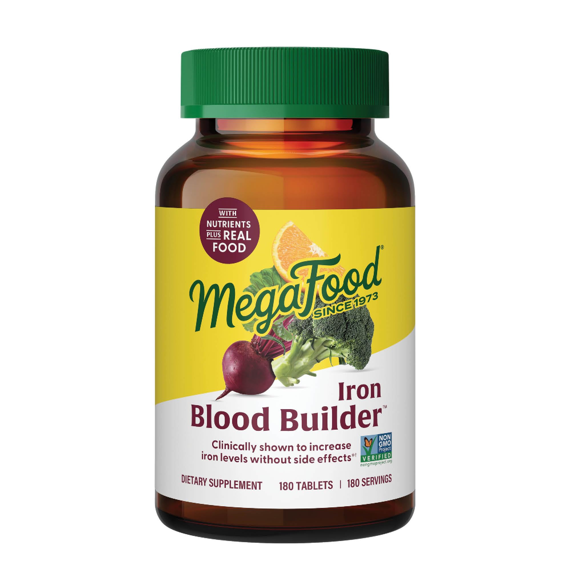 MegaFood Blood Builder - Iron Supplement Clinically Shown to Increase Iron Levels without Side Effects - Iron Supplement for Women with Vitamin C, Vitamin B12 and Folic Acid - Vegan - 180 Tabs