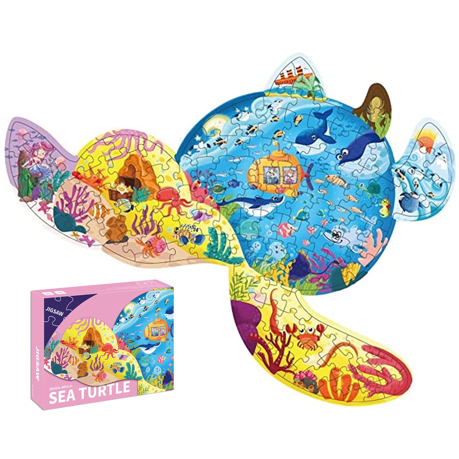 AM ANNA Jigsaw Puzzles for Kids Ages 4-8, 8-10, Children Interesting Sea Turtles Shaped Puzzle Learning Educational Toys Gifts Games for Boys and Girls(Sea Turtles 136 Pcs)