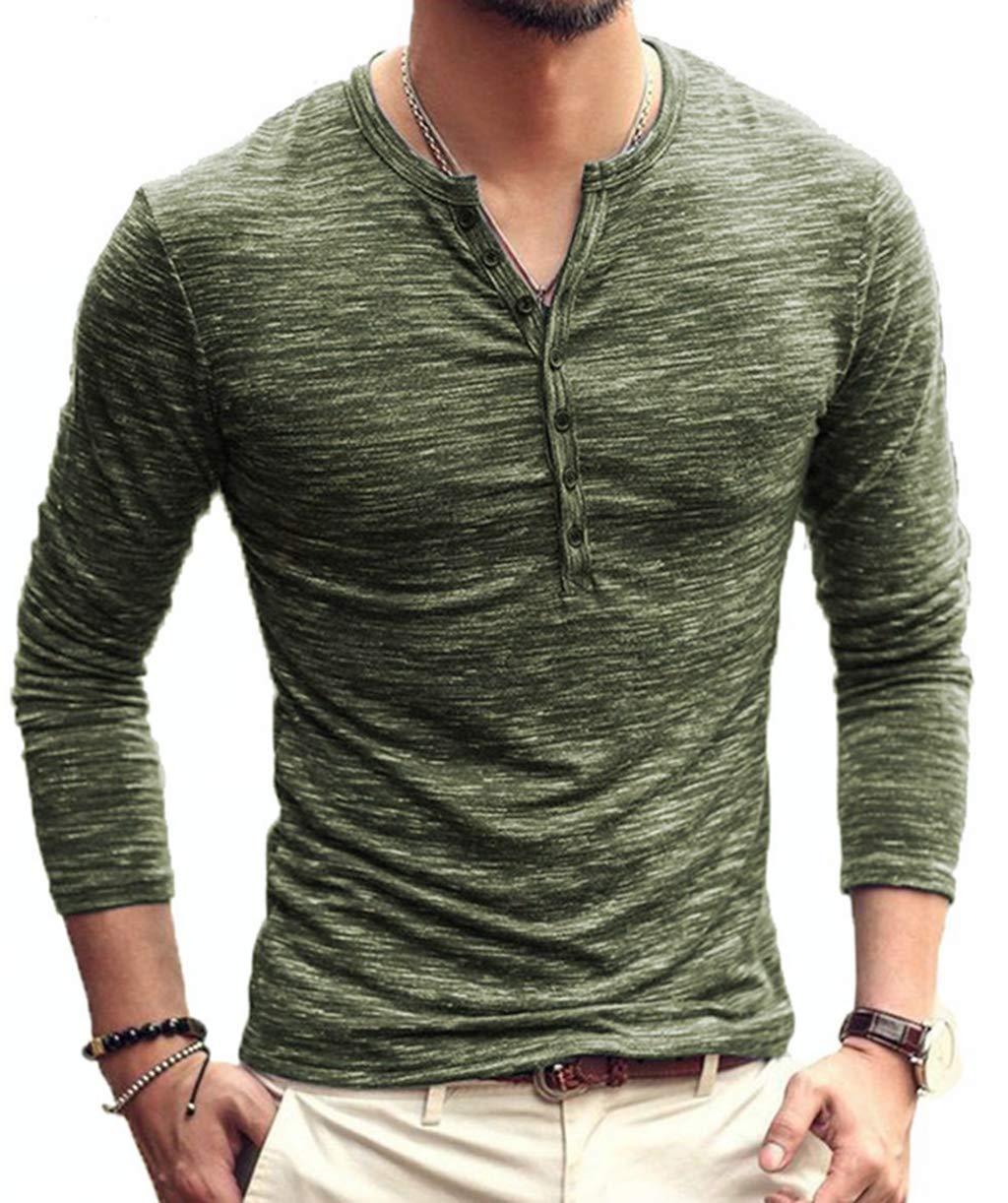 MLANM Mens Fashion Slim Fit Basic Henley Short/Long Sleeve Casual T-Shirt