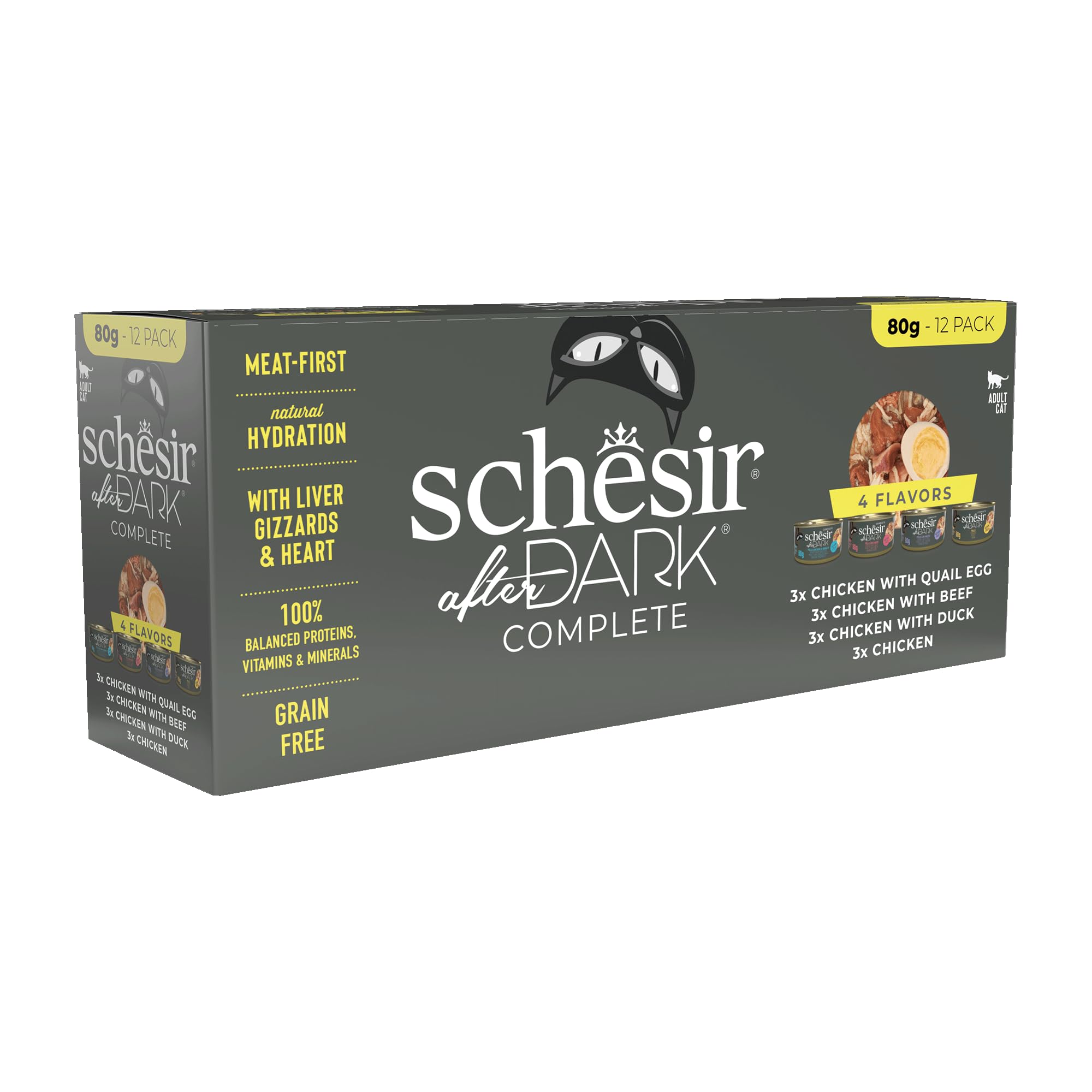 SchesirAfter Dark Wholefood Complete Adult Cat Food Variety Pack Grain Free 80g x 12 Pack