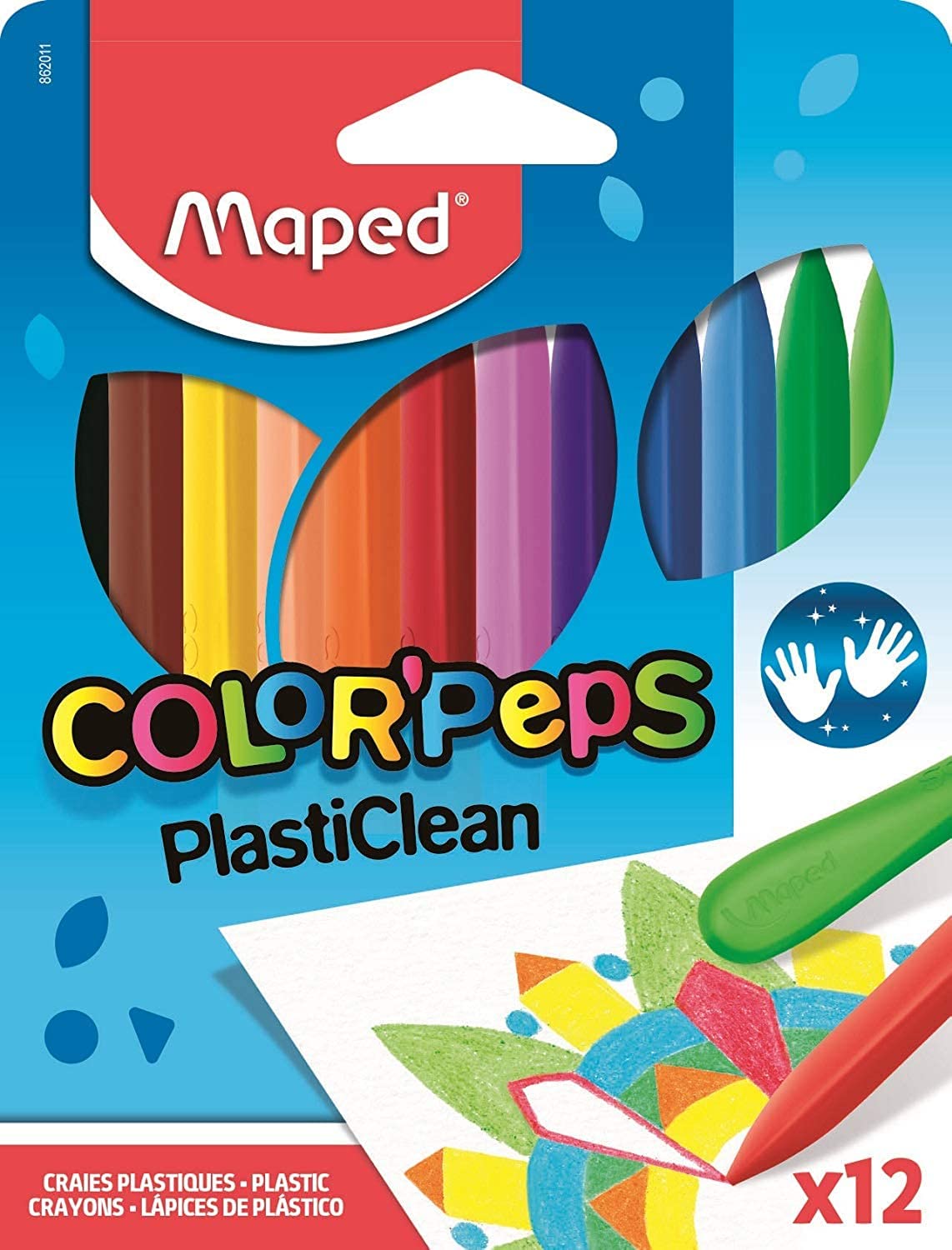 MapedHelix USA Color'Peps Plasticlean Crayons (862011) PACK 12