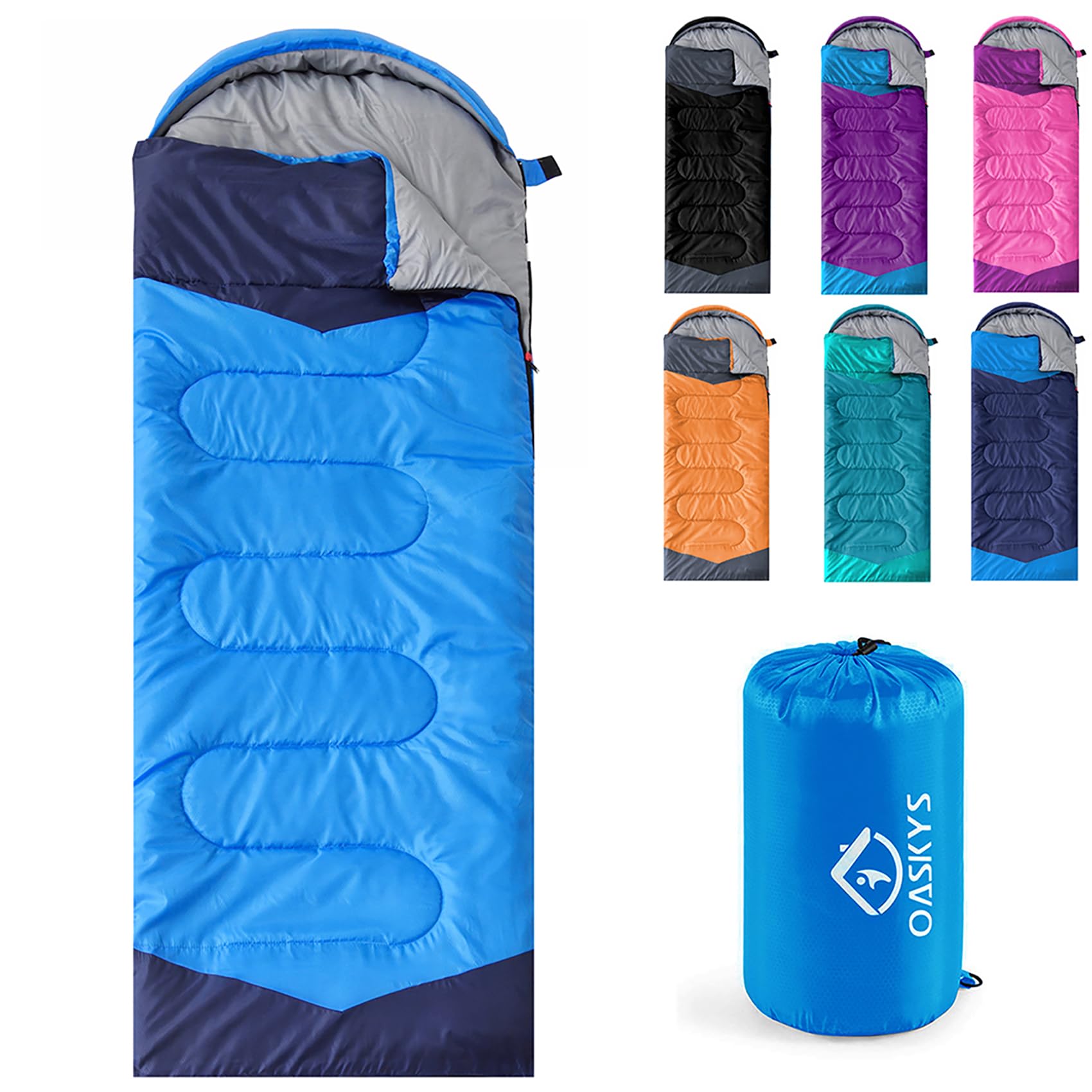 oaskys Camping Sleeping Bag - 3 Season Warm & Cool Weather - Summer Spring Fall Lightweight Waterproof for Adults Kids - Camping Gear Equipment, Traveling, and Outdoors