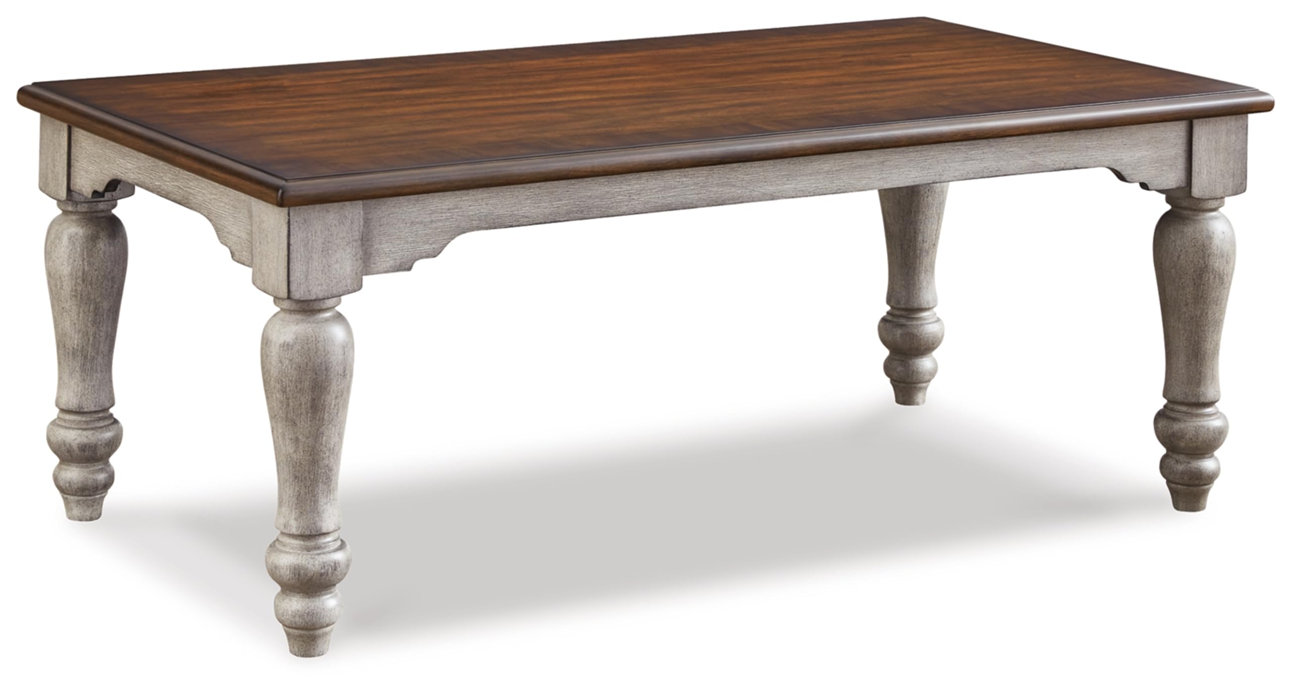 Signature Design by Ashley Lodenbay Classic Farmhouse Coffee Table with Turned Legs, 28" D x 52.13" W x 20.13" H, Antique Gray & Brown