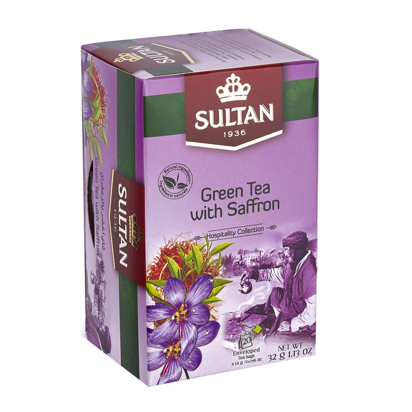 SULTAN TEA Moroccan Green Tea with Saffron Herbal Teas (Single Pack - 20 Tea Bags)