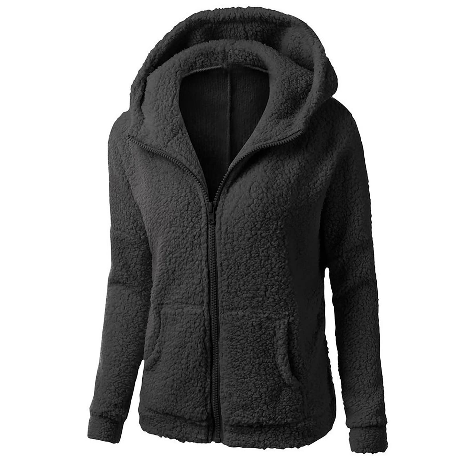 Fleece Zip Up Jacket for Women Winter Warm Fuzzy Sherpa Jackets Fall Long Sleeve Hoodies Sweatshirts With Pockets