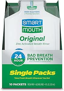 SmartMouth Original Activated Mouthwash - Adult Mouthwash for Fresh Breath - Oral Rinse for 24-Hour Bad Breath Relief with Twice Daily Use - Fresh Mint Flavor, 0.4 fl oz (10 Travel Packs)