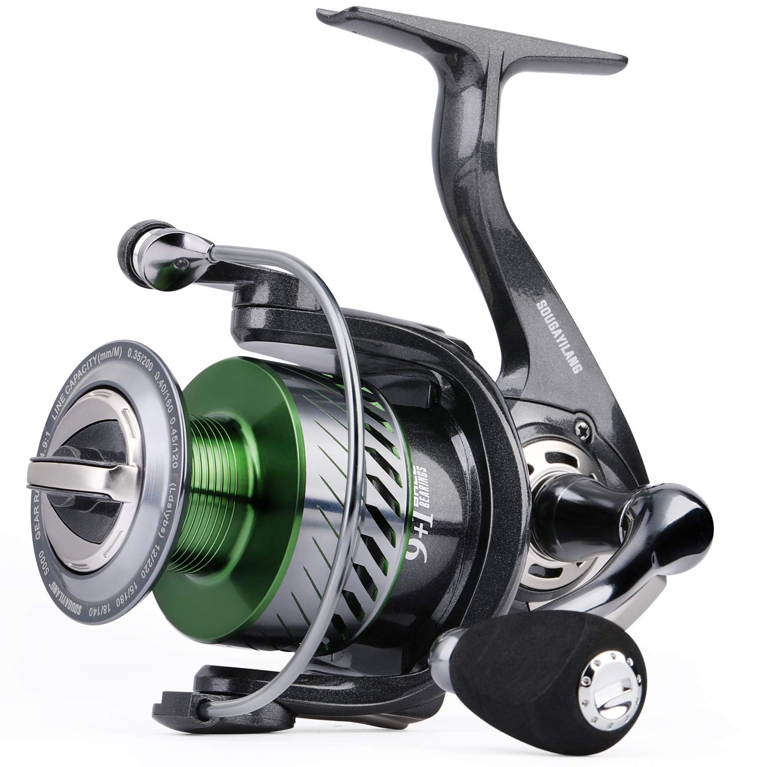 Sougayilang Fishing Reel 5.2 : 1 High Speed Spinning Fishing Reel, Sturdy Aluminum Frame, 9 + 1 Stainless Steel Ball Bearings, Freshwater and Inshore Fishing Tackle