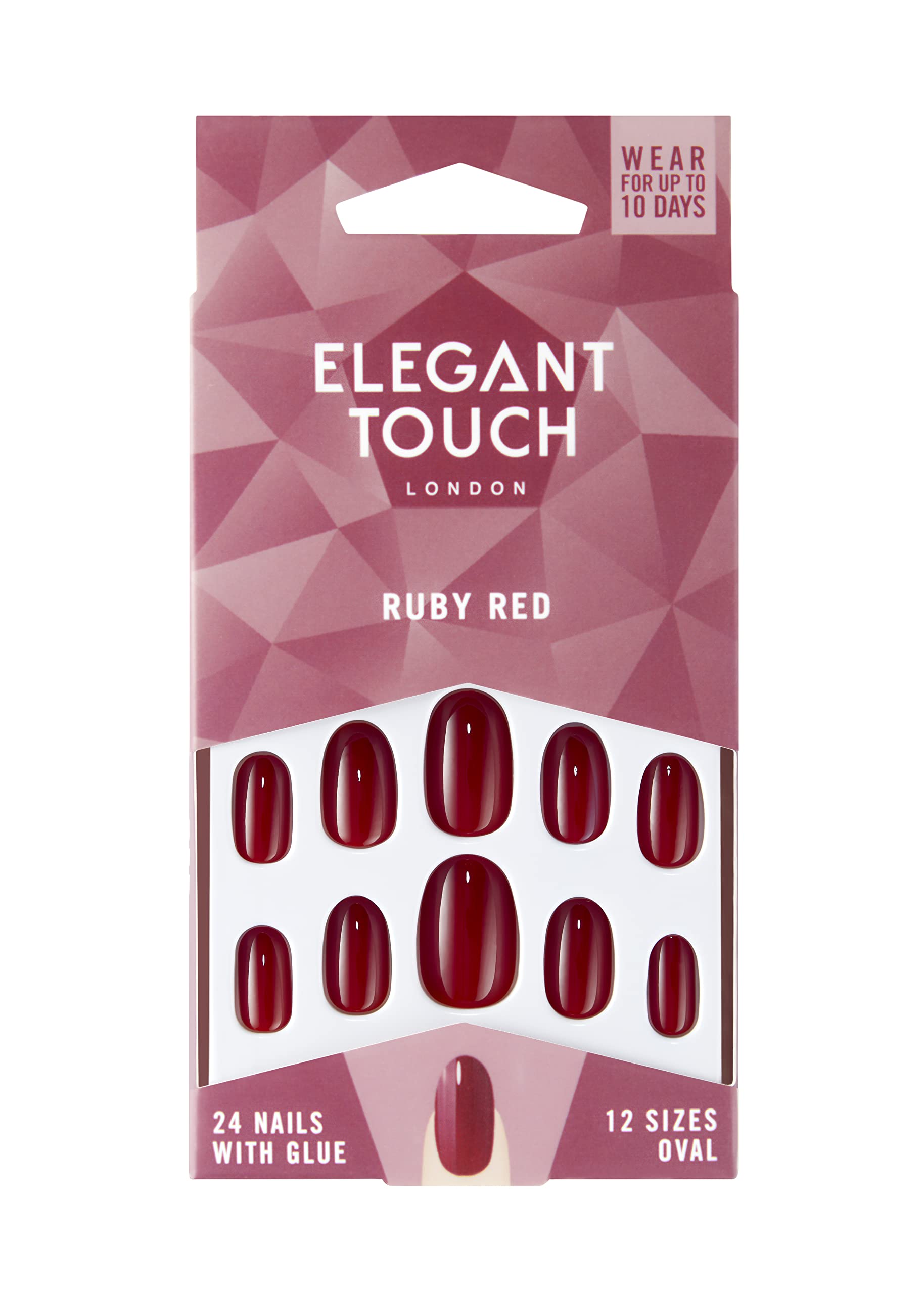 Elegant Touch Colour False Nails, Ruby Red, 24 Piece Assortment