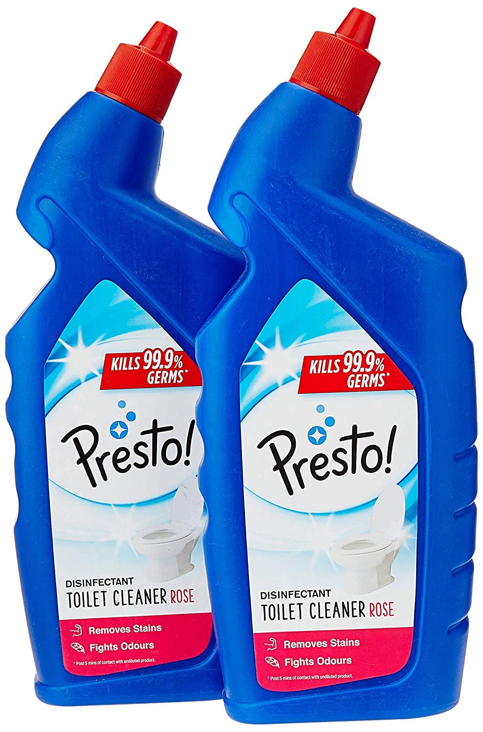 Amazon Brand - Presto! Disinfectant Toilet Cleaner, Rose | 2 Litre | 1 L X 2 Packs | Kills 99.9% Germs