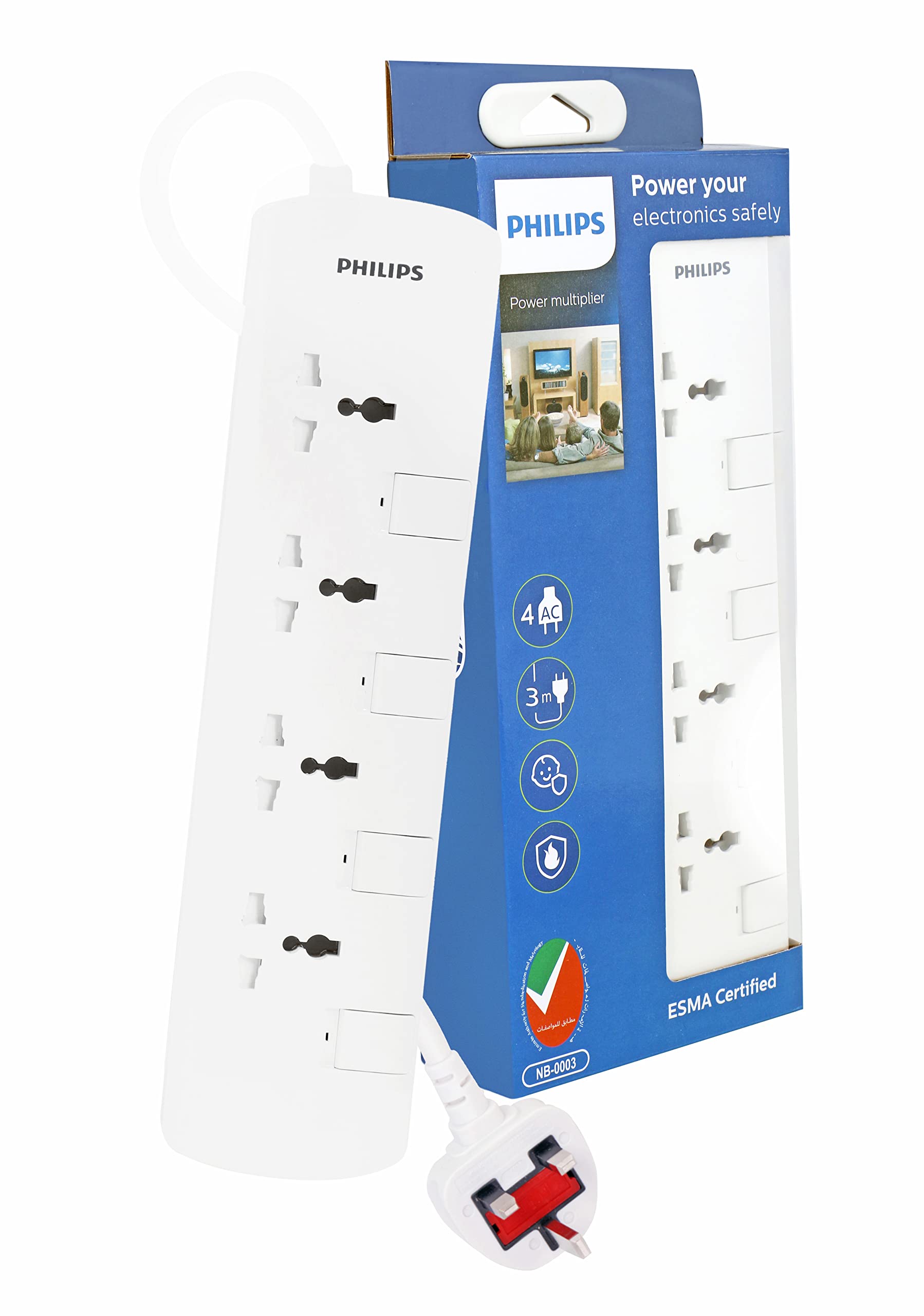 PHILIPS 4 WAY EXTENSION SOCKET WITH INDIVIDUAL SWITCH