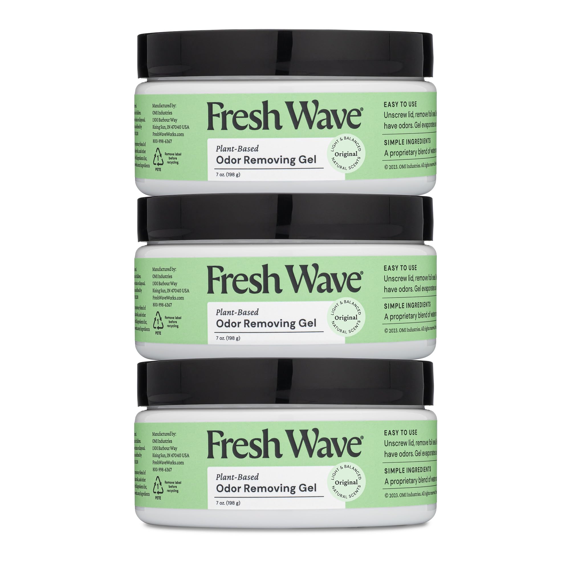 Fresh Wave Odor Removing Gel, 7 oz., Pack of 3 - Odor Absorbers for Home, Safer Odor Relief, Natural Plant-Based Odor Eliminator, Every 7 oz. lasts 15-30 Days, For Cooking, Trash & Pets