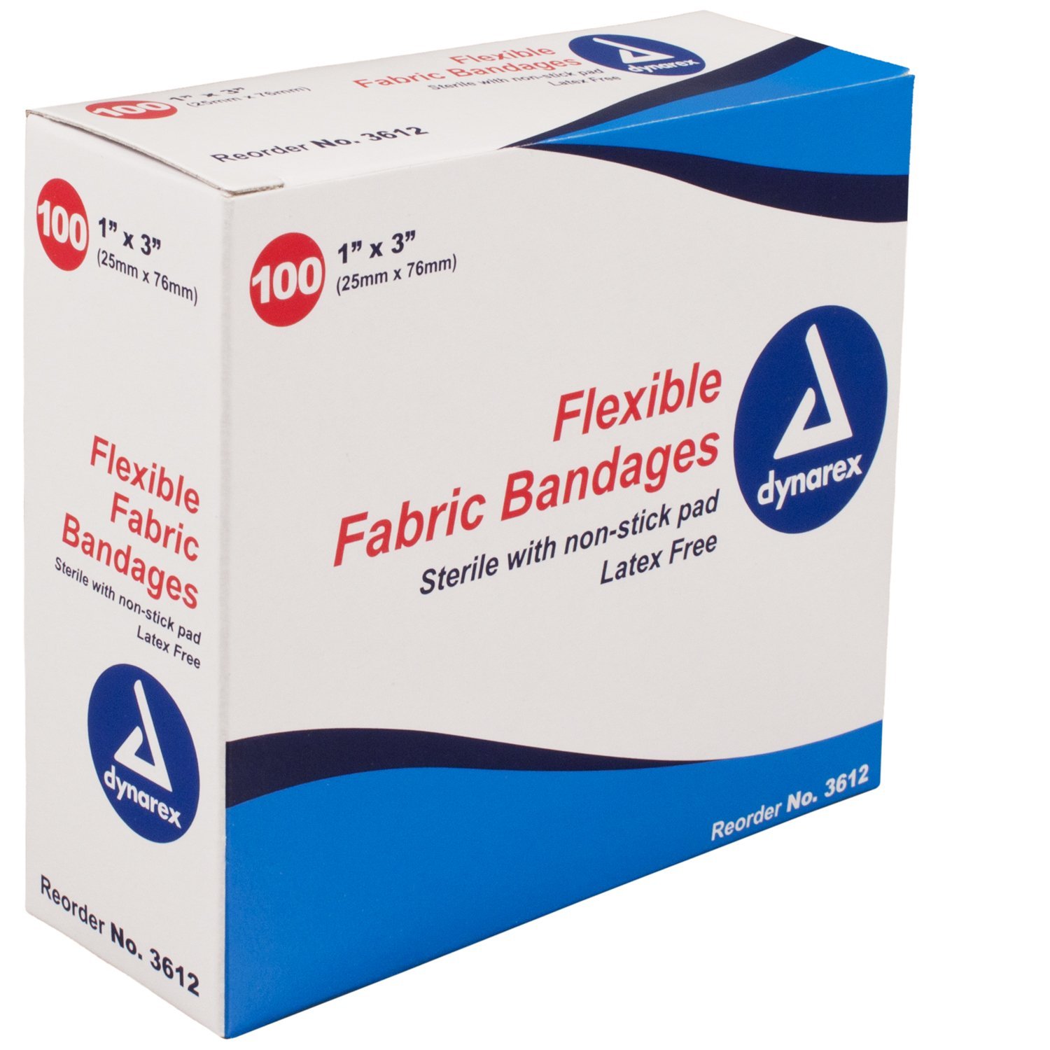 Dynarex Adhesive Fabric Bandage, 1 Inches X 3 Inches Sterile, 100 Count (1 Box)