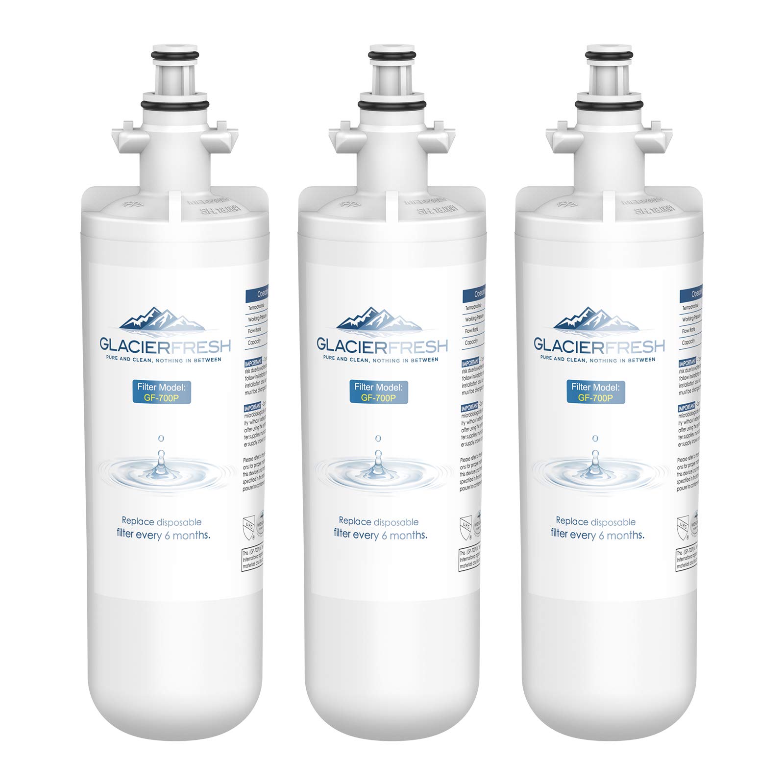 GLACIER FRESH for LG LT700P Refrigerator Water Filter, Replacement for LT700PC, ADQ36006101, ADQ36006102, RWF1200A, Kenmore 9690, AGF80300801, LFXC24726S, LMXS27626S 4 Packs