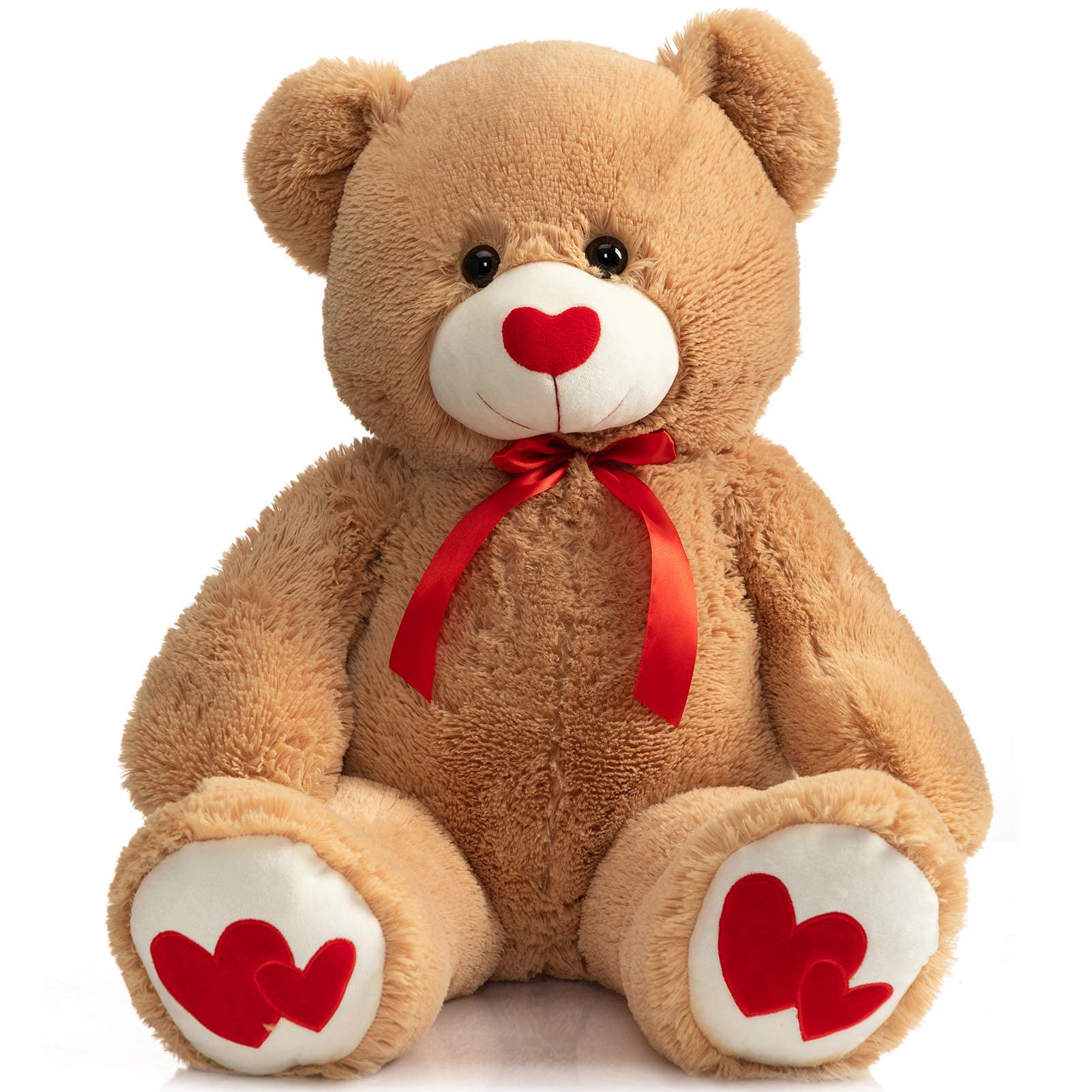 BEJOY Giant Teddy Bear 91cm Stuffed Animal Large Bear Plush with Love Red Heart for Girlfriend and Kids Valentine's Day, 36 inch Tan