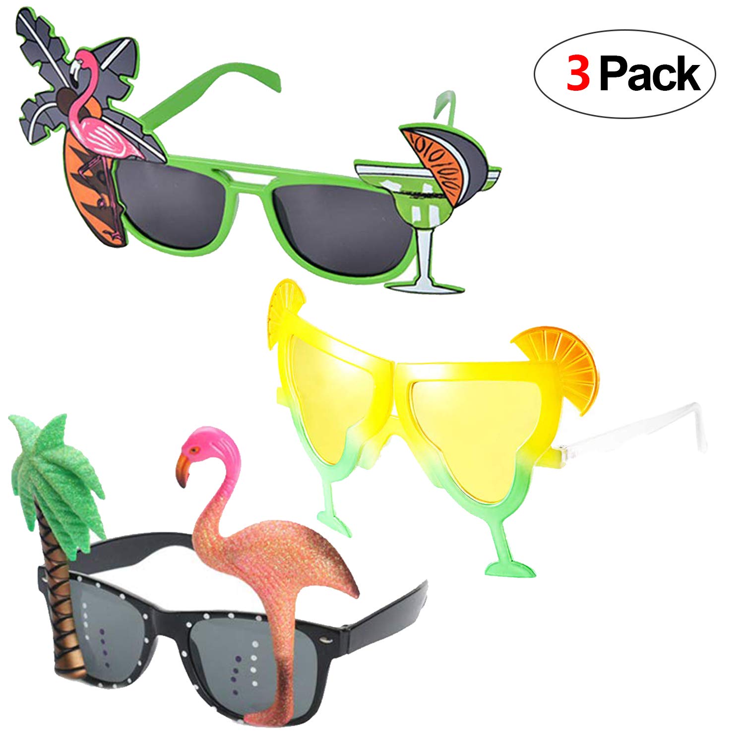 HOWAF 3 Pairs Hawaiian Glasses Novelty Party Sunglasses Eyewear for Kids & Adults Beach Summer Tropical Party Fancy Dress Up Costume Accessory