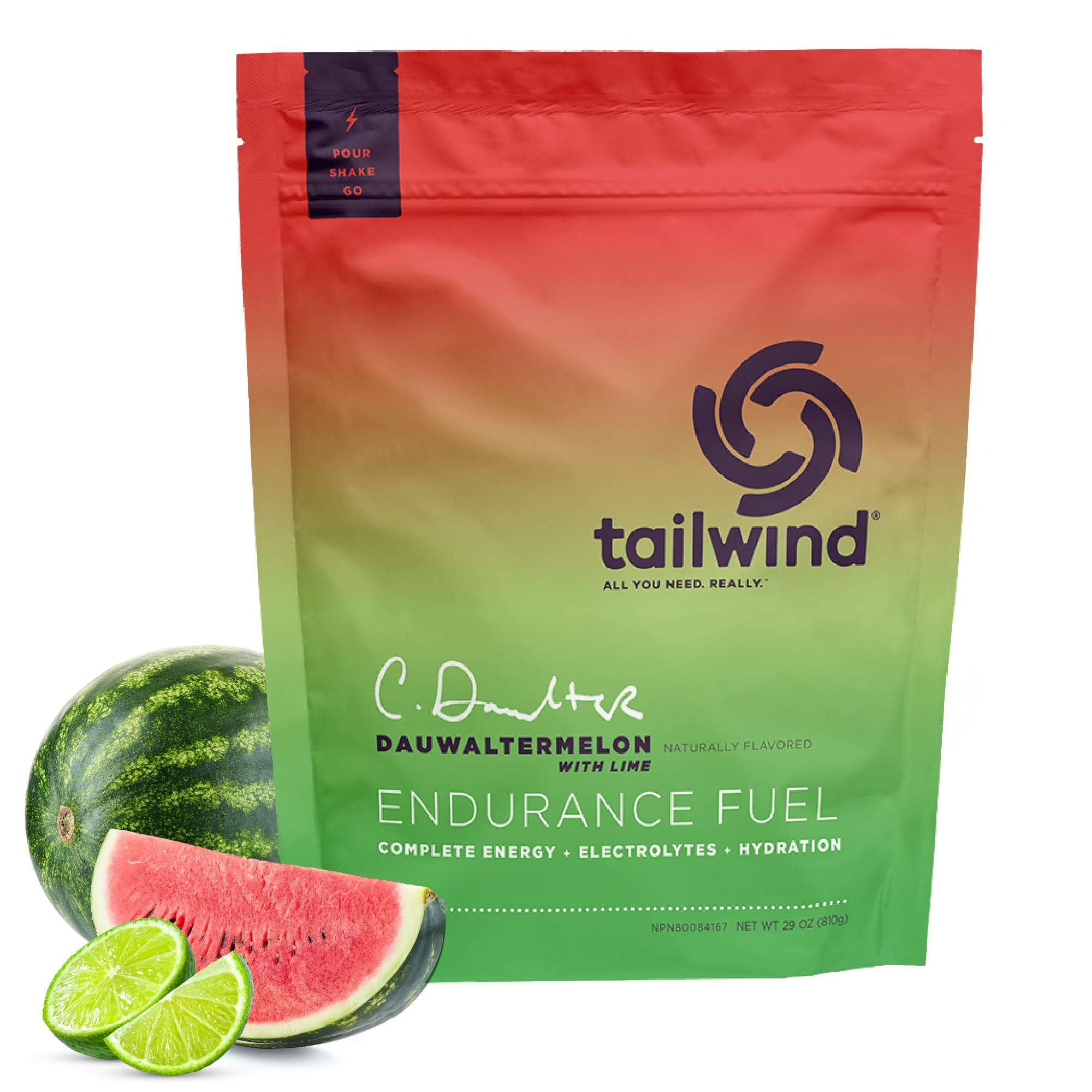 Tailwind Nutrition Endurance Fuel, Sports Drink Powder Mix with Electrolytes, Non-GMO, Free of Soy, Dairy, and Gluten, V0egan-Friendly, Dauwaltermelon, 30 Servings