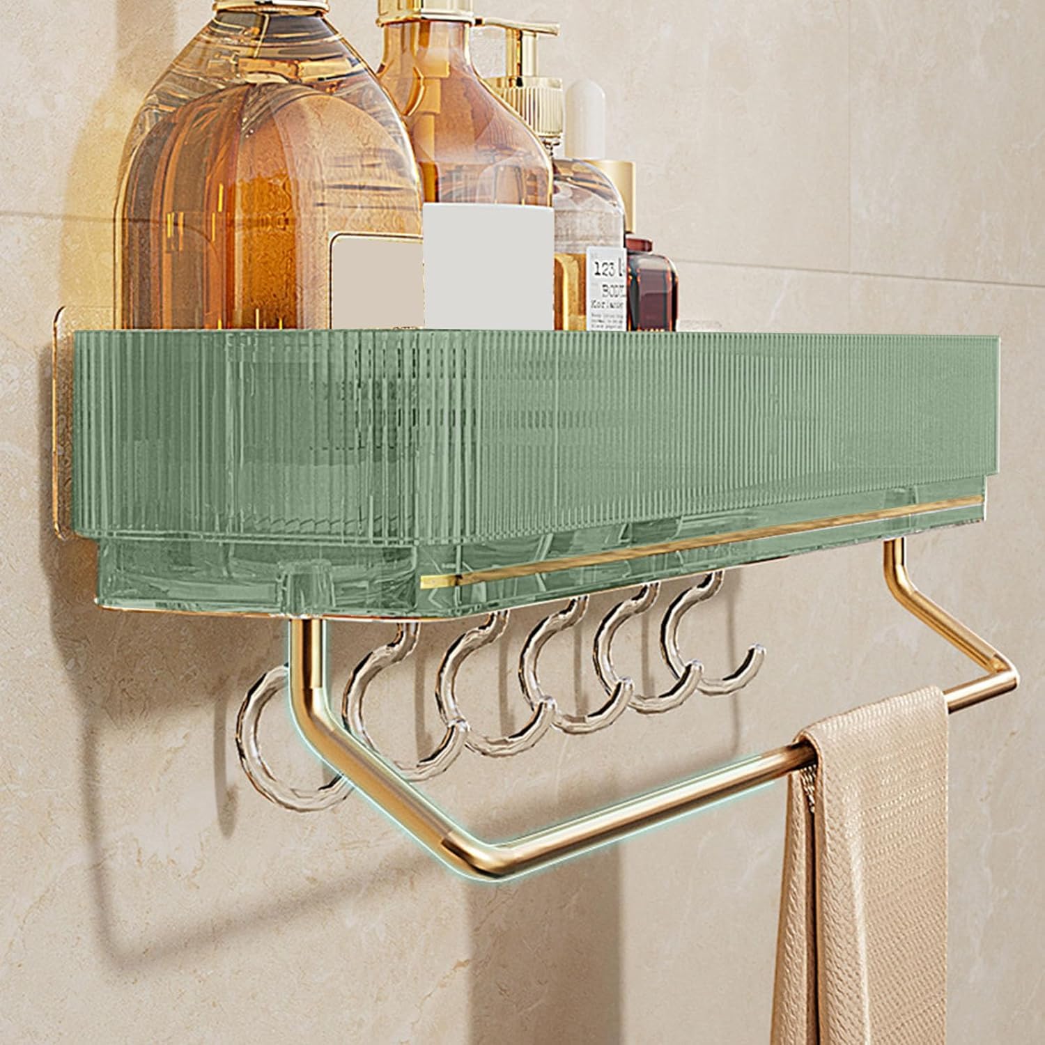 Deoxys Bathroom Shelves, No Drilling Shower Shelf, Wall Mounted Shower Baskets, Adhesive Shower Storage Rack for Bathroom/Kitchen