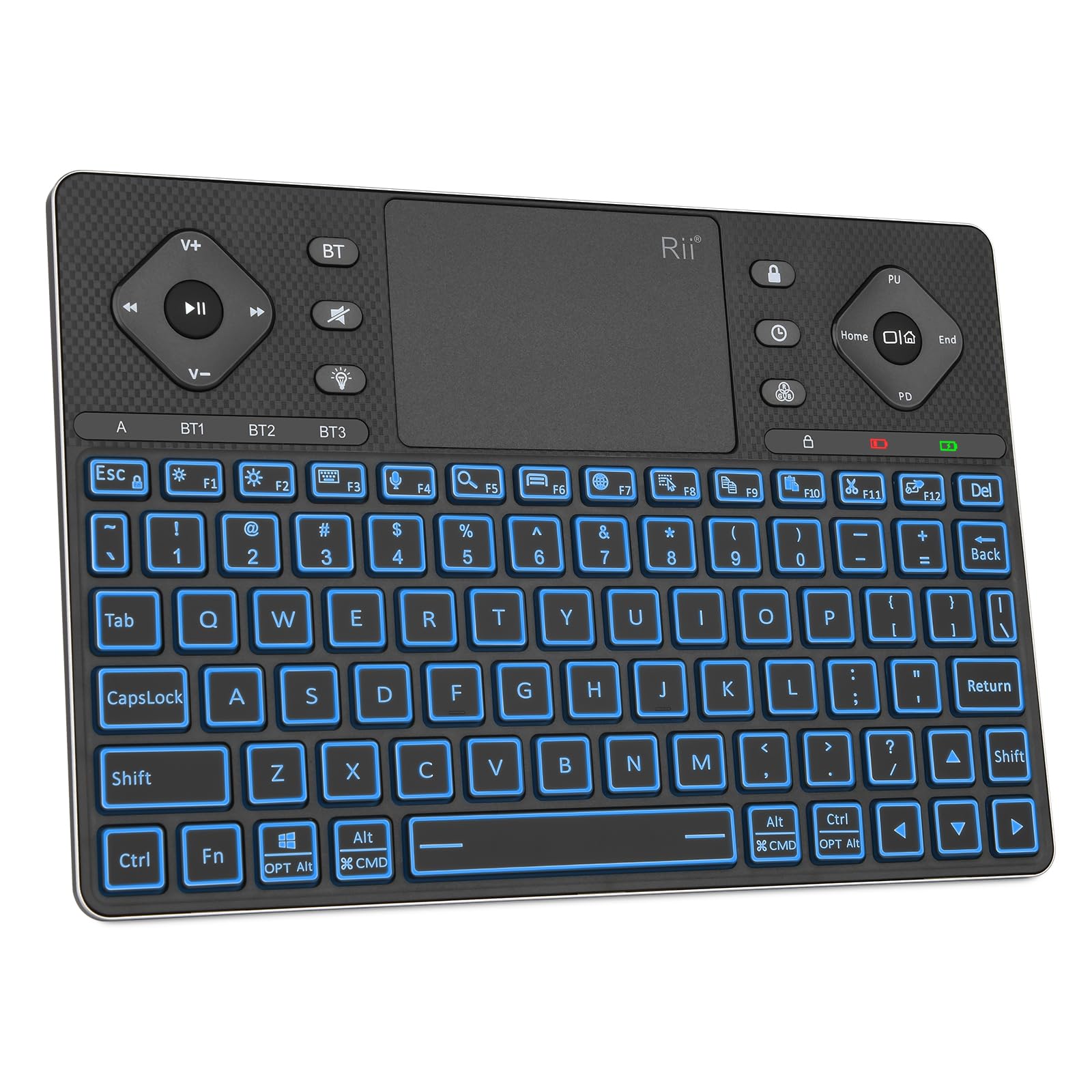 Rii Wireless Keyboard K16,Bluetooth Keyboard with Touch Pad, Rechargeable Keyboard with RGB Backlit,Multimedia Compact Keyboard for Android TV,Projector,HTPC,Smart TV,Tablet,iPad,PC,Laptop