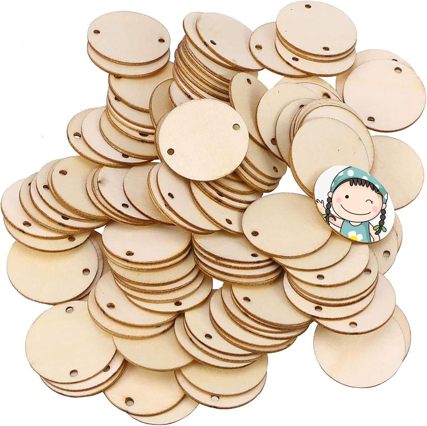 Haoser [50pcs]Round Wooden Pine MDF Cutouts Unfinished Tags for Key Chain,Slices Crafts,Xmas Holiday Hanging Decorations,Painting Wood Craft,MDF Plains,Resin Art Work,MDF Board (4 inch)