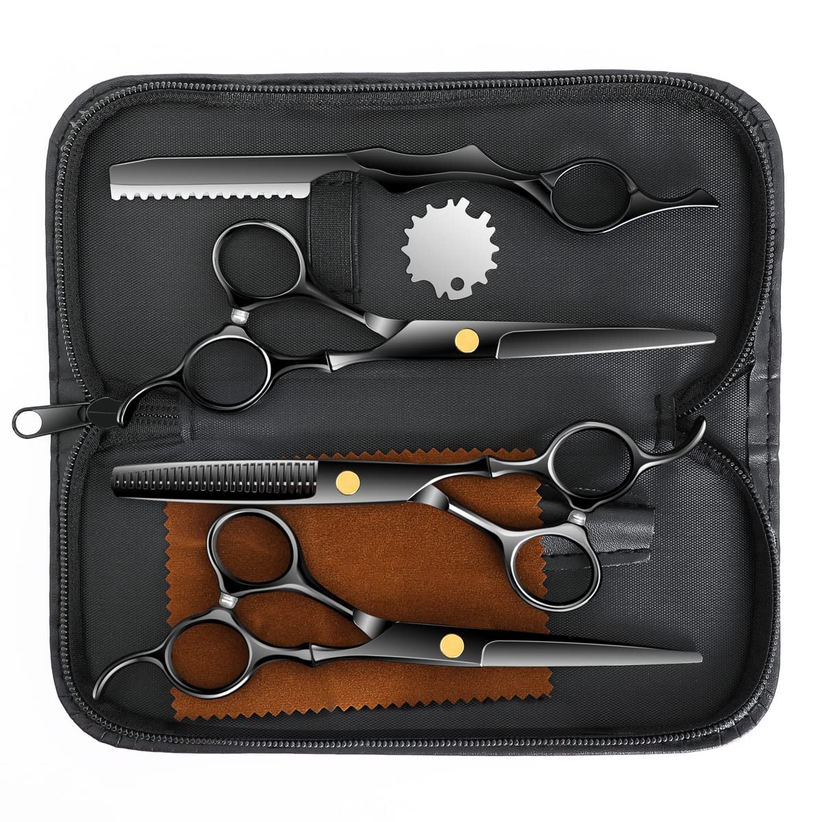 Professional Hair Cutting Scissors Sets Stainless Steel Barber Hairdressing Scissors Multifunctional Salon Thinning Scissors Straight Shears Tools Gifts for Mom Dad and Friends (Black)