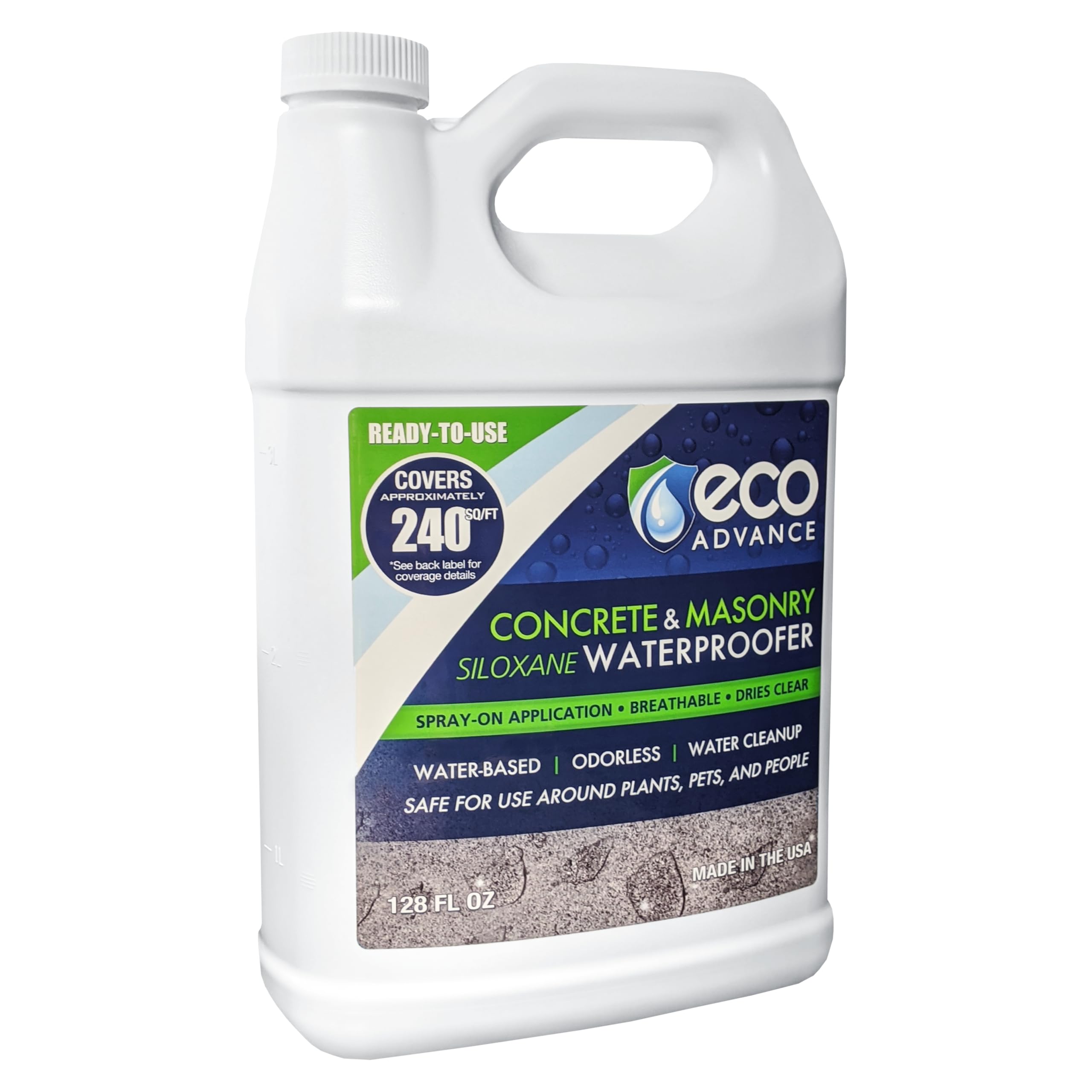 Eco Advance Concrete/Masonry Siloxane Odorless Spray-On Application Waterproofer, Safe for Use Around Plants, Pets, and People, 1 Gallon