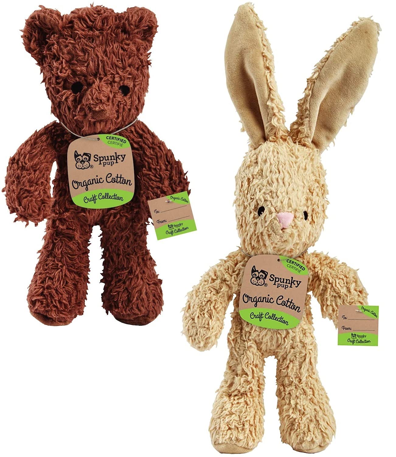 Spunky pup 2 Piece Small Organic Cotton Dog Toy Bundle: Bunny and Bear in Assorted Colors