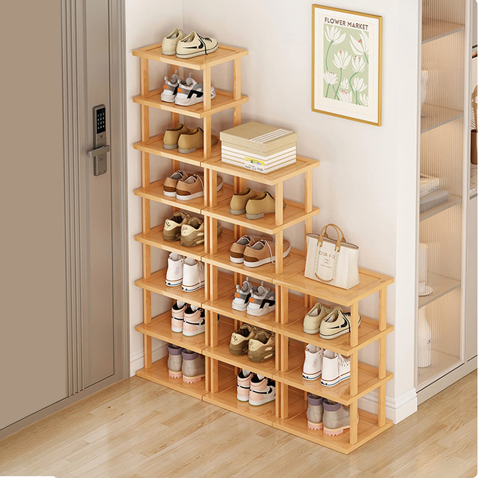 Bamboo Shoe Rack 17 Tier- Vertical Shoe Rack for Small Spaces, Tall Narrow Shoe Rack Organizer for Closet Entryway Corner Garage and Bedroom,Skinny Shoe Shelf with Free Stackable DIY