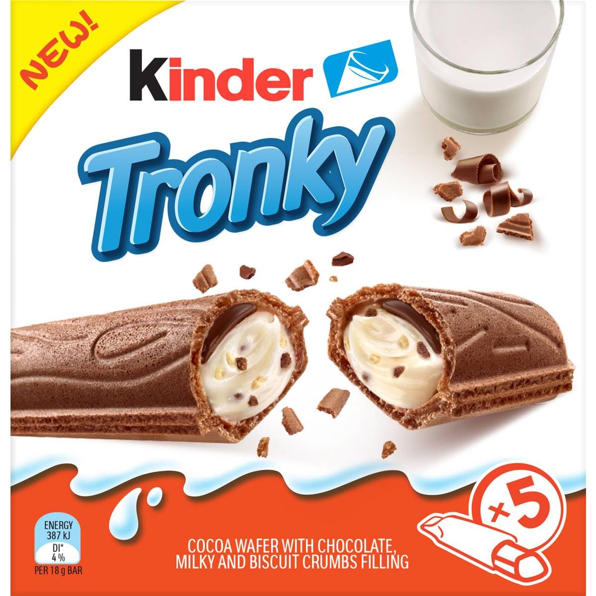 Kinder Tronky Creamy Cocoa Wafer Chocolate Milky And Biscuit Crumbs Filling Multipack 5 Pack 90g