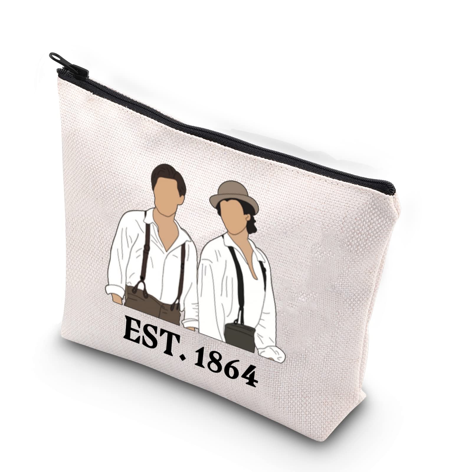 Salvatore Brothers Established 1864 Vampire Fans Gift Stefan and Damon Zipper Pouch Makeup Bag, Beige, Brother 1864