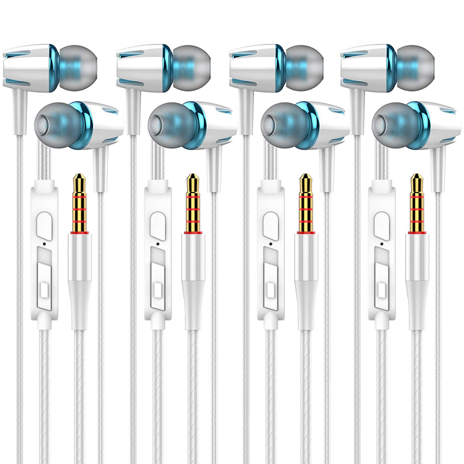 A9 Headphones Earphones Earbuds Earphones, Noise Islating, High Definition, Stereo for Samsung, iPhone,iPad, iPod and Mp3 Players (White-Blue 4pairs)