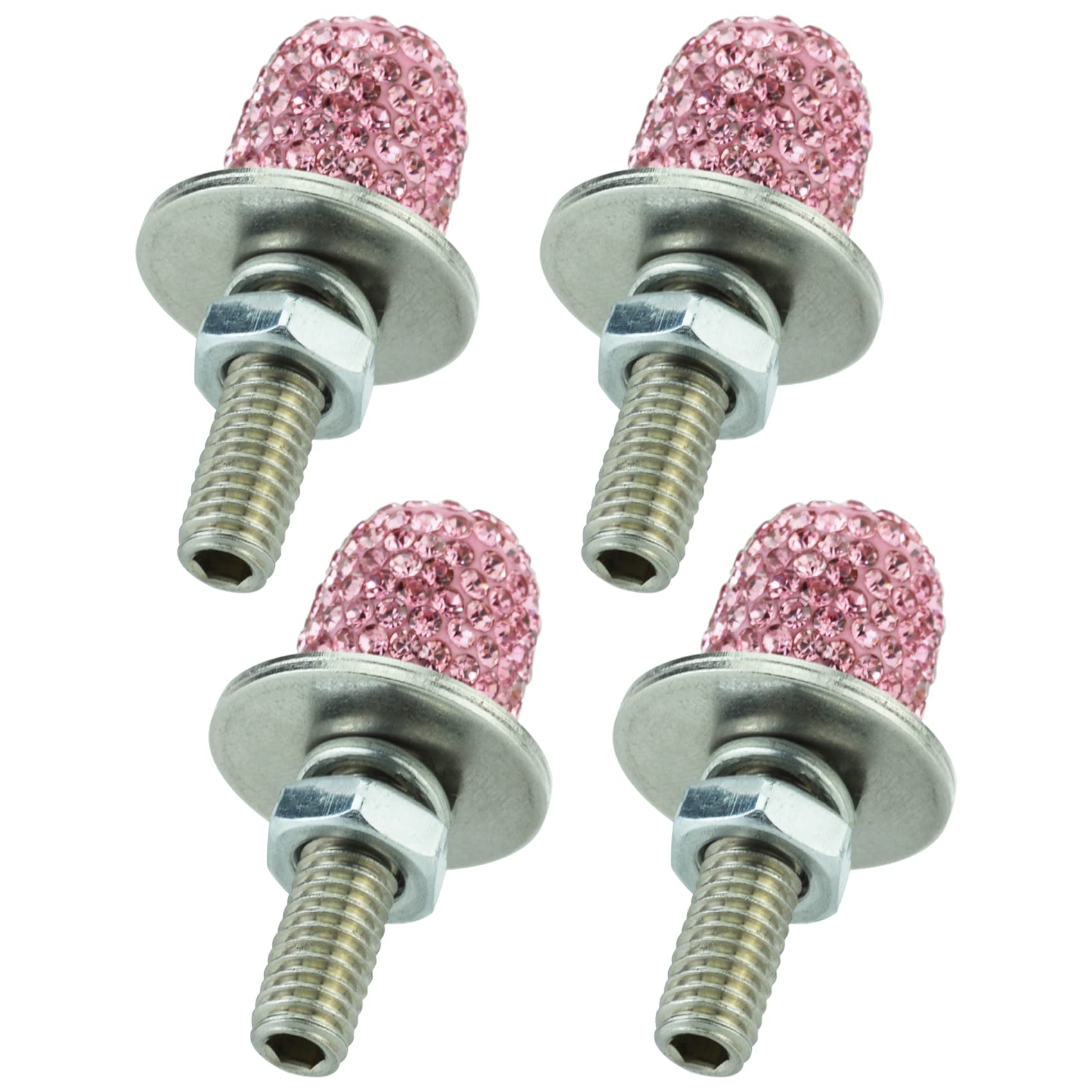 Abfer License Plate Bolts Decorative Car License Plate Frame Screws Bulk 4pcs Anti Theft Fasteners Bolt Kit Fit Most Vehicle Trucks Motorcycles, Pink