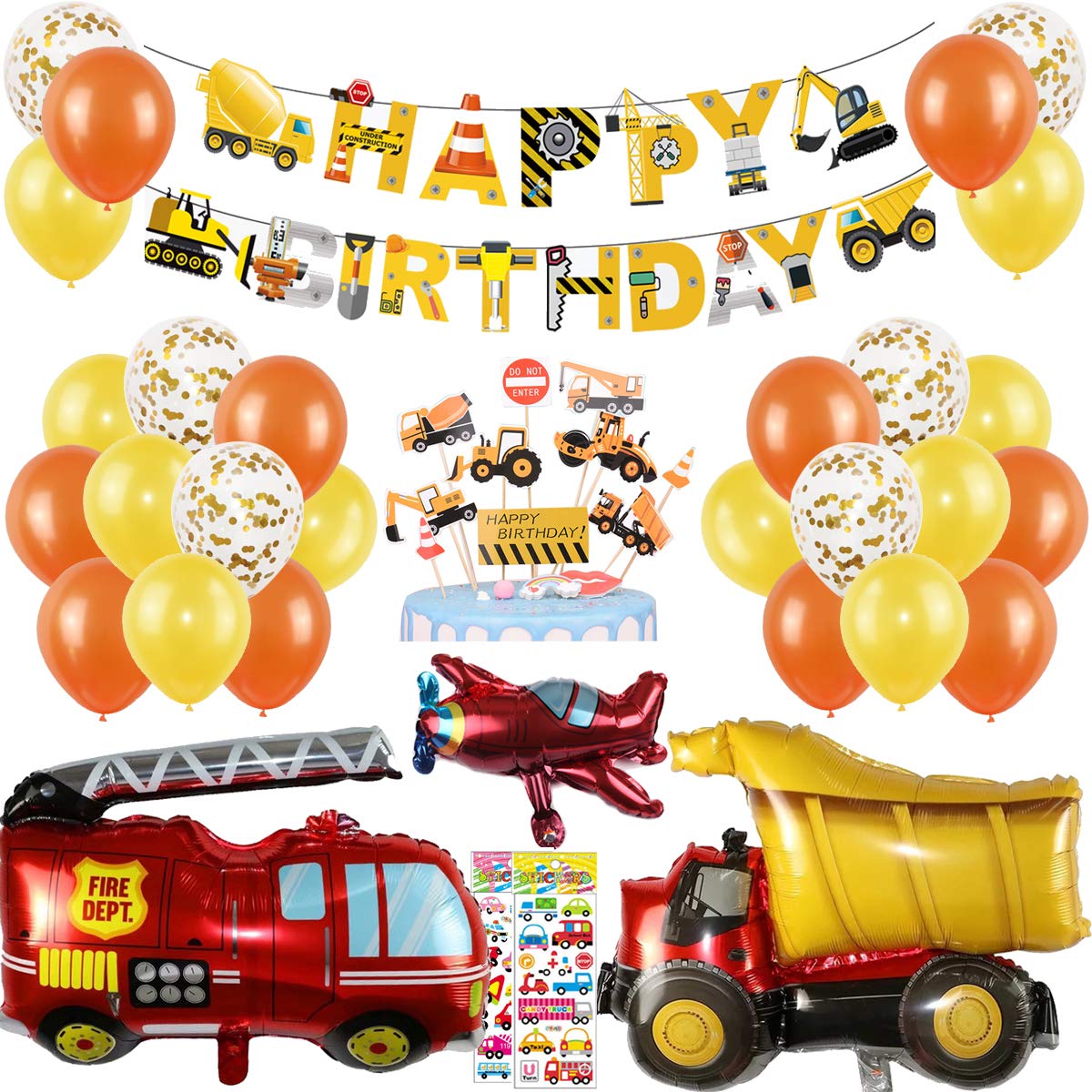 Ohighing Boy's Birthday Decorations Construction Digger Balloons Party Supplies