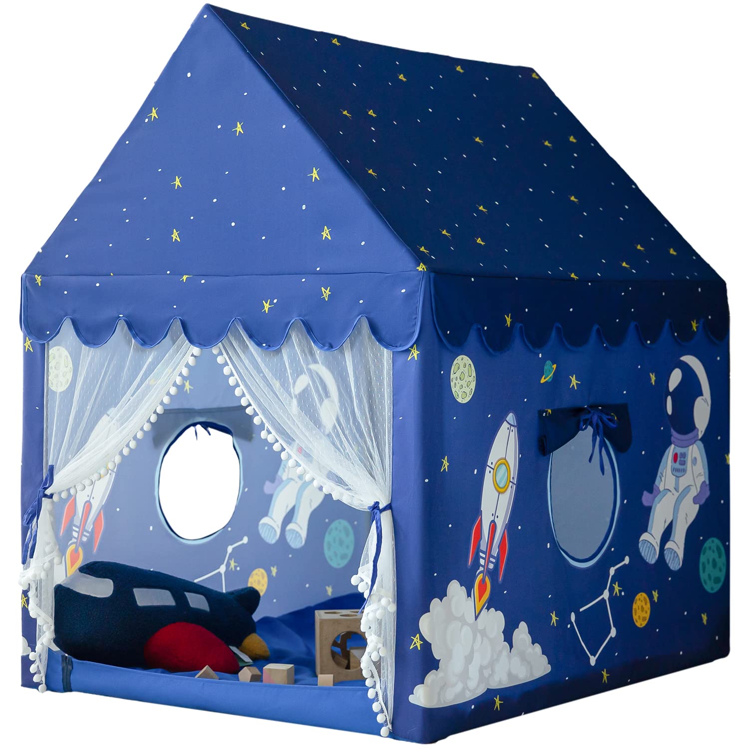 SherilynKids Play Tent Playhouse Indoor Outdoor Boys Toddler Large Castle Play House Spaceship Tent, Outer Space Rocket Blue