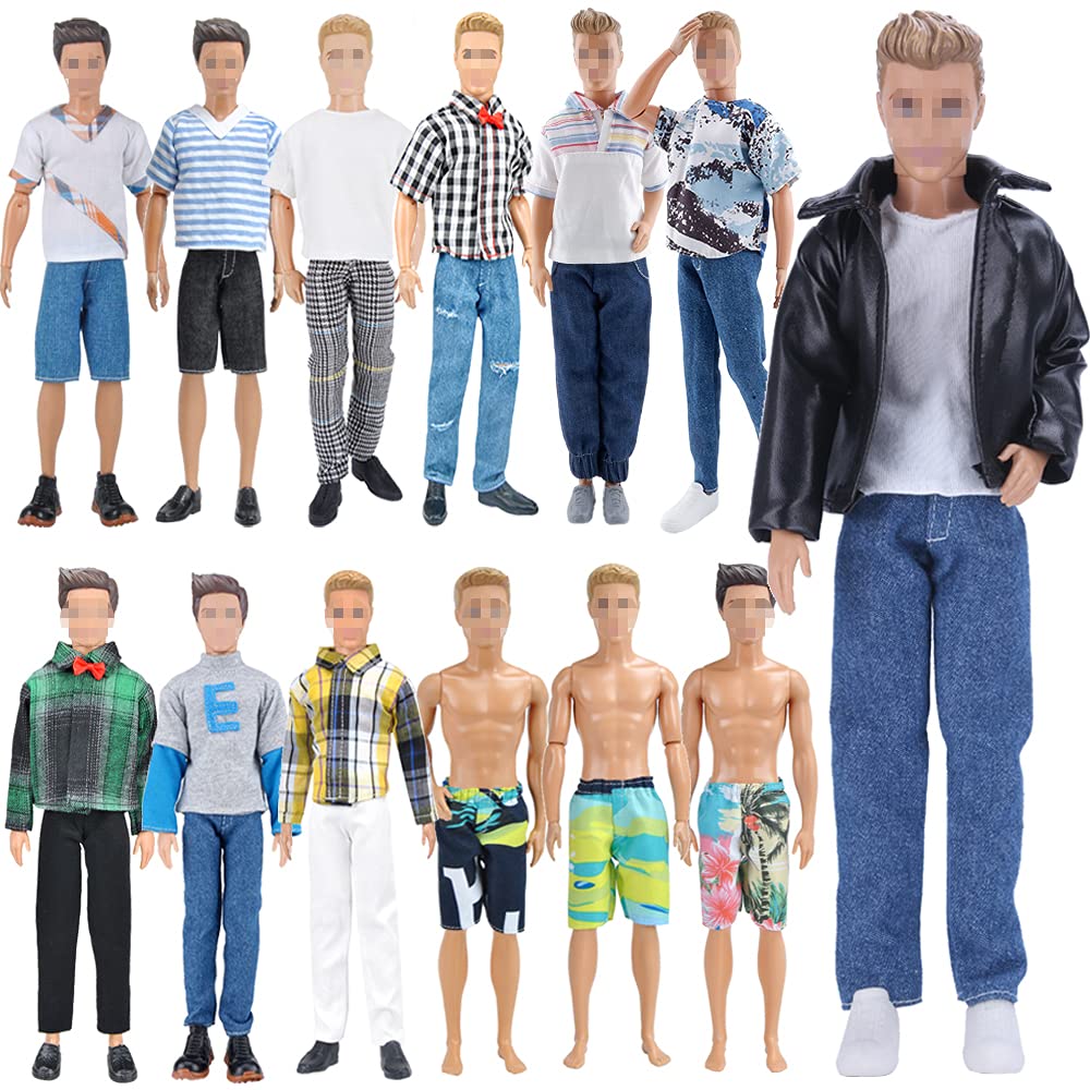 E-TING 10-Item Fantastic Pack = 5 Sets Fashion Casual Wear Clothes Outfit with 5 Pair Shoes for boy Doll Random Style (Leather Jacket + Casual Wear Clothes + Swimwear)