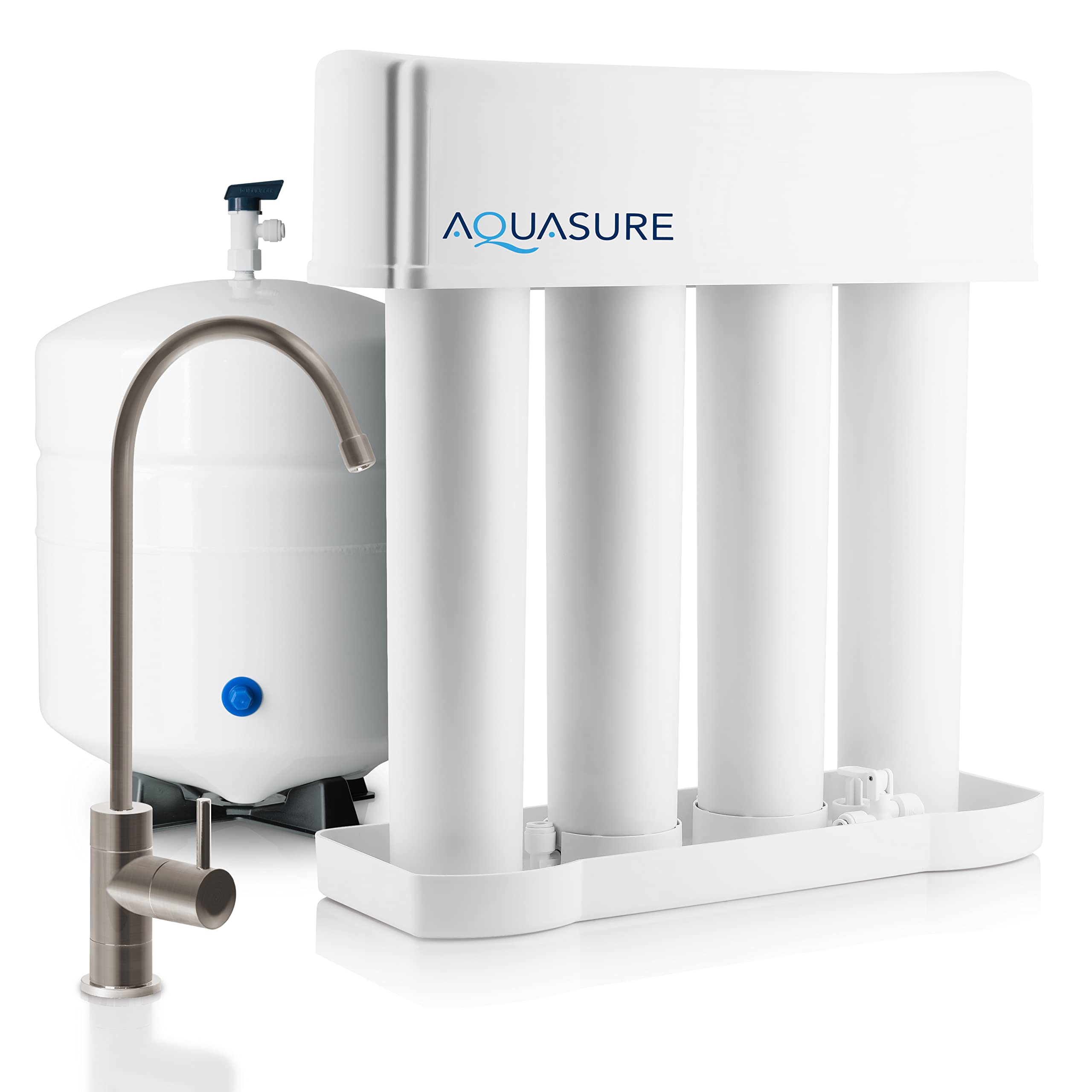 AquasurePremier 4-Stage RO Reverse Osmosis Under Sink Drinking Water Filtration System | Removes 99% of Contaminants | 75 GPD, Leak-Proof, Quick Change Filters, with Tank & Brushed Nickel Faucet