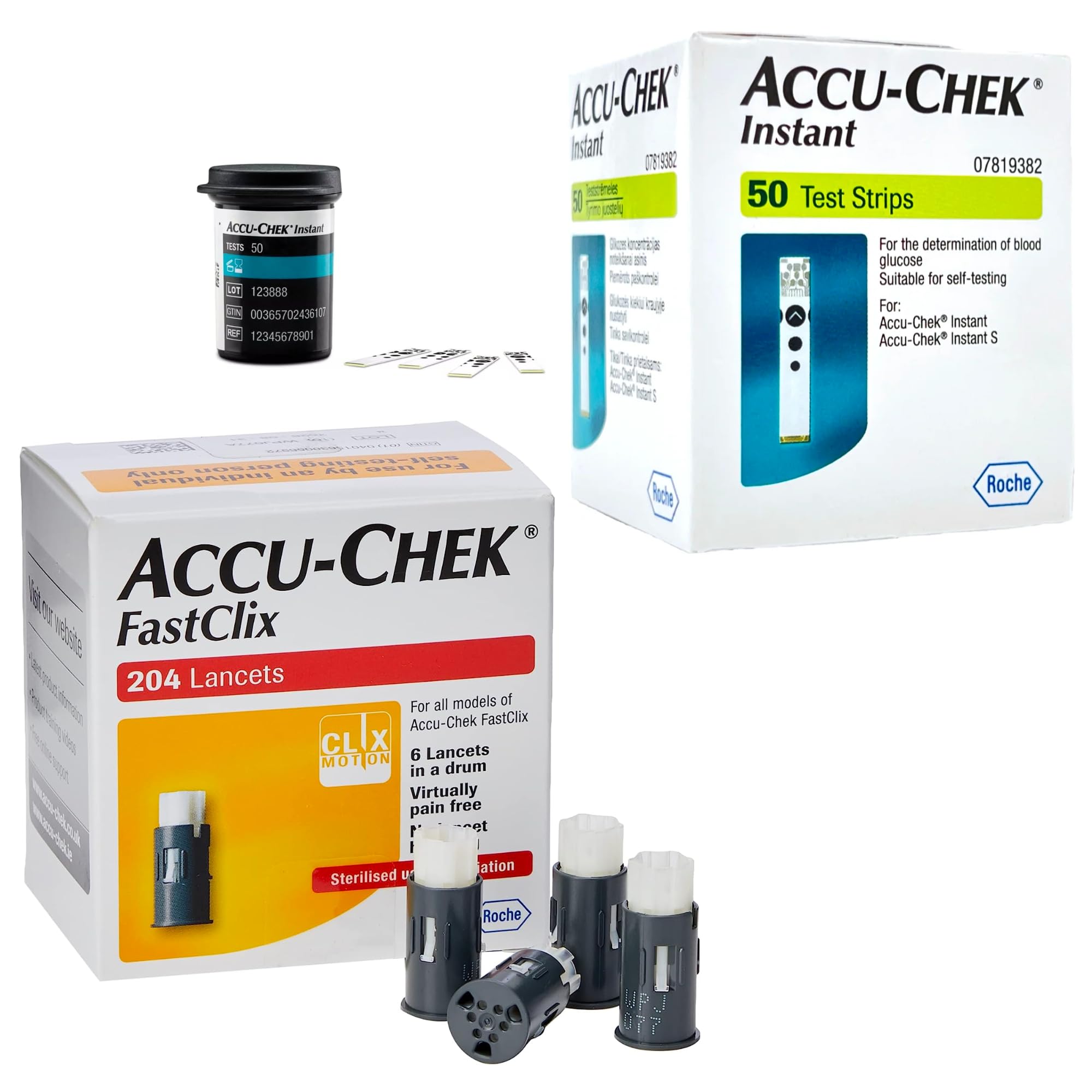 Accu Chek FastClix Lancets + Accu Chek Instant Test Strips | Preloaded 204 Lancet Pack + 50 Test Strips Bundle | Saver Pack | Bundle by MG Living