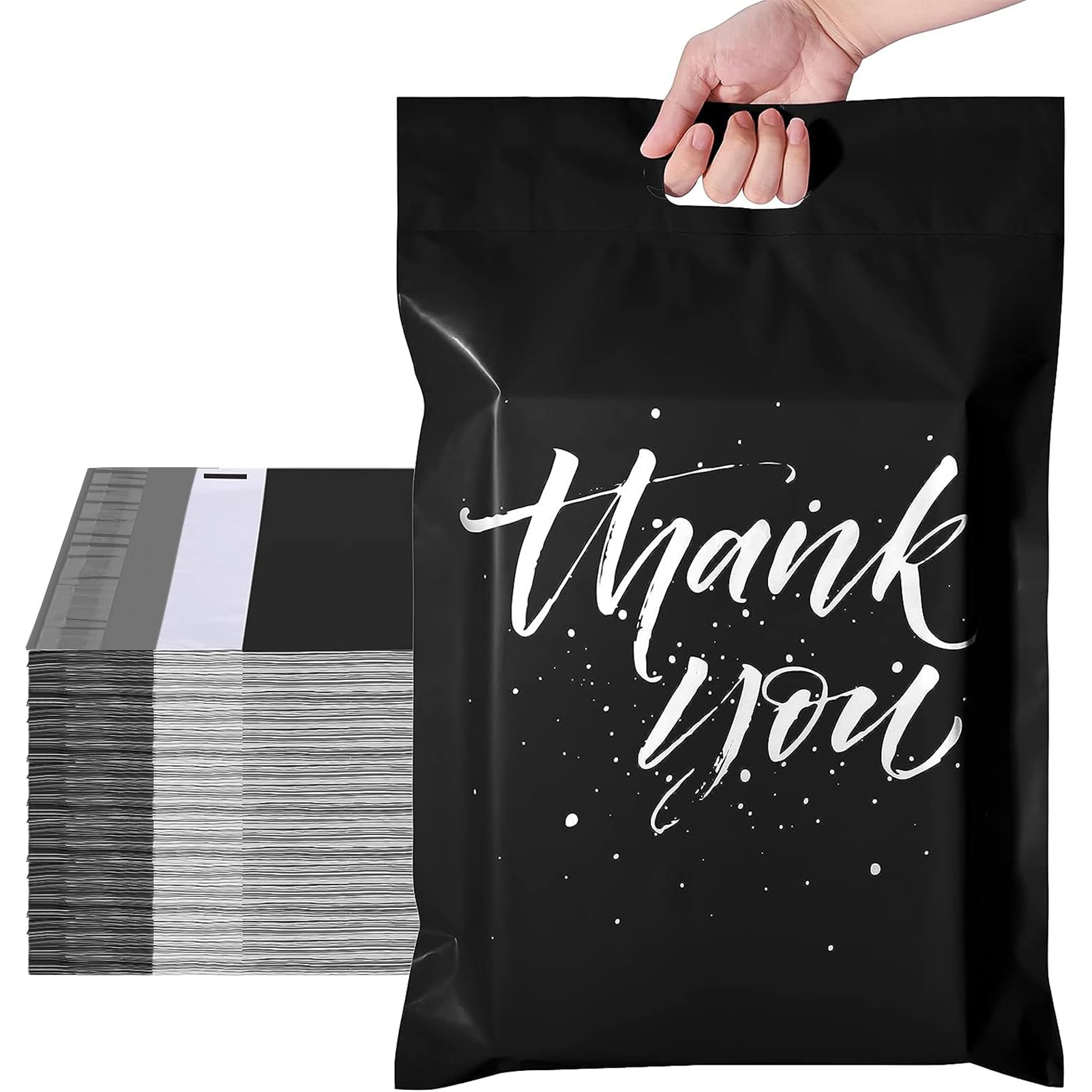 METRONICPoly Mailers 12x15.5 100 Pcs | Upgrade Design Shipping Bags with Handle | Mailing Bags for Clothing with Self Adhesive | Easy to Carry, Waterproof and Tear-Proof Postal Bags Black