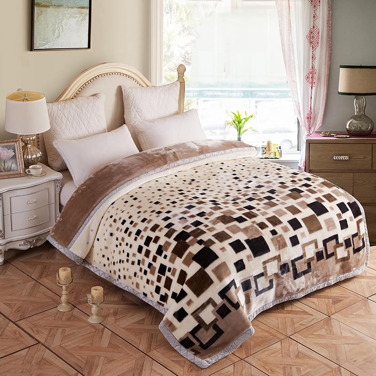 Korean Mink Blanket 59"×79", Silky Soft and Warm - 2 Ply Reversible Raschel Bed Blanket for Single Bed.（150x200cm-2.5kg）