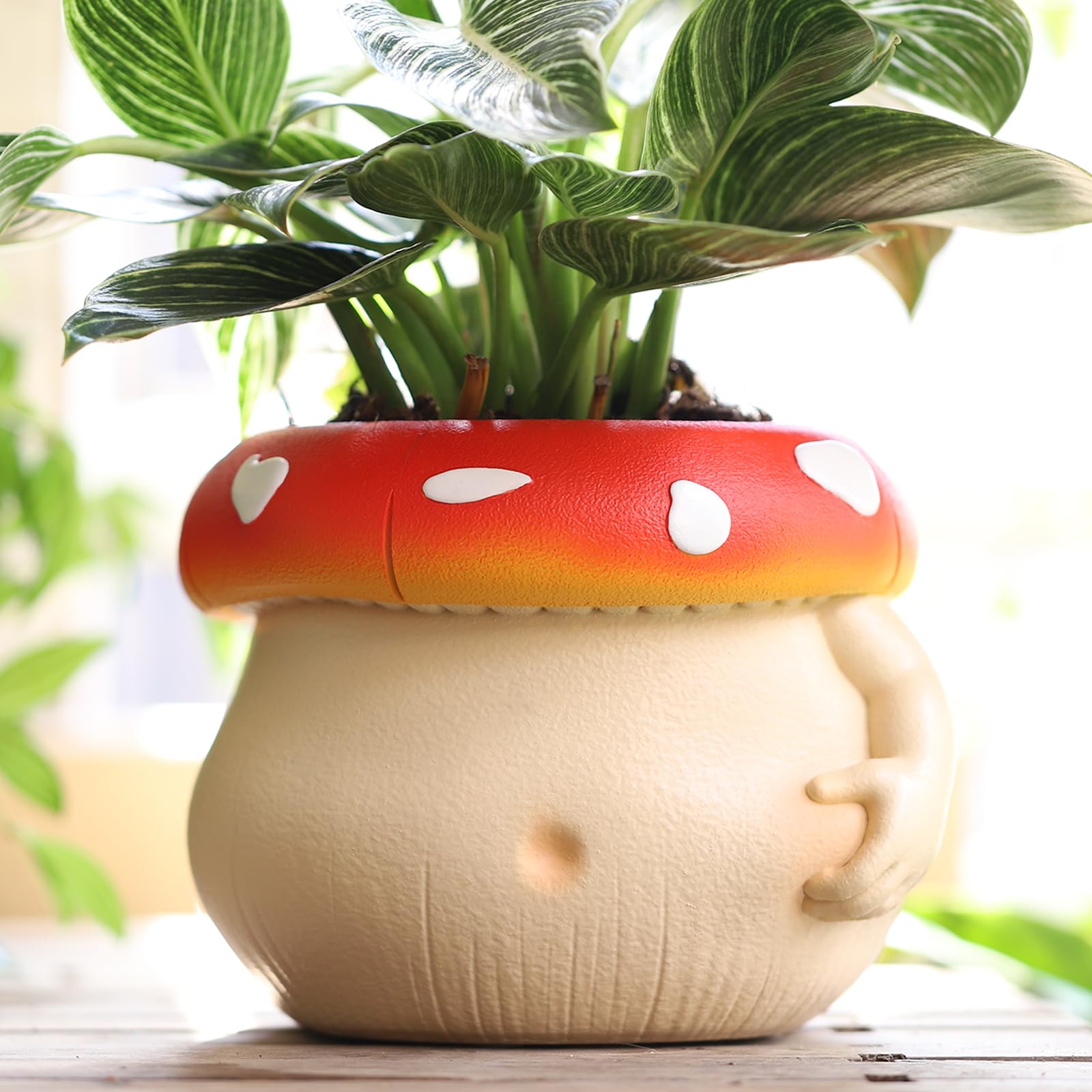 GUGUGO Cute Belly Mushroom Planter, Colorful Unique Succulent Pots with Drainage, Rainbow Small Body Flower Pots for Indoor Plants, Funny Eclectic Succulent Gardening Gifts