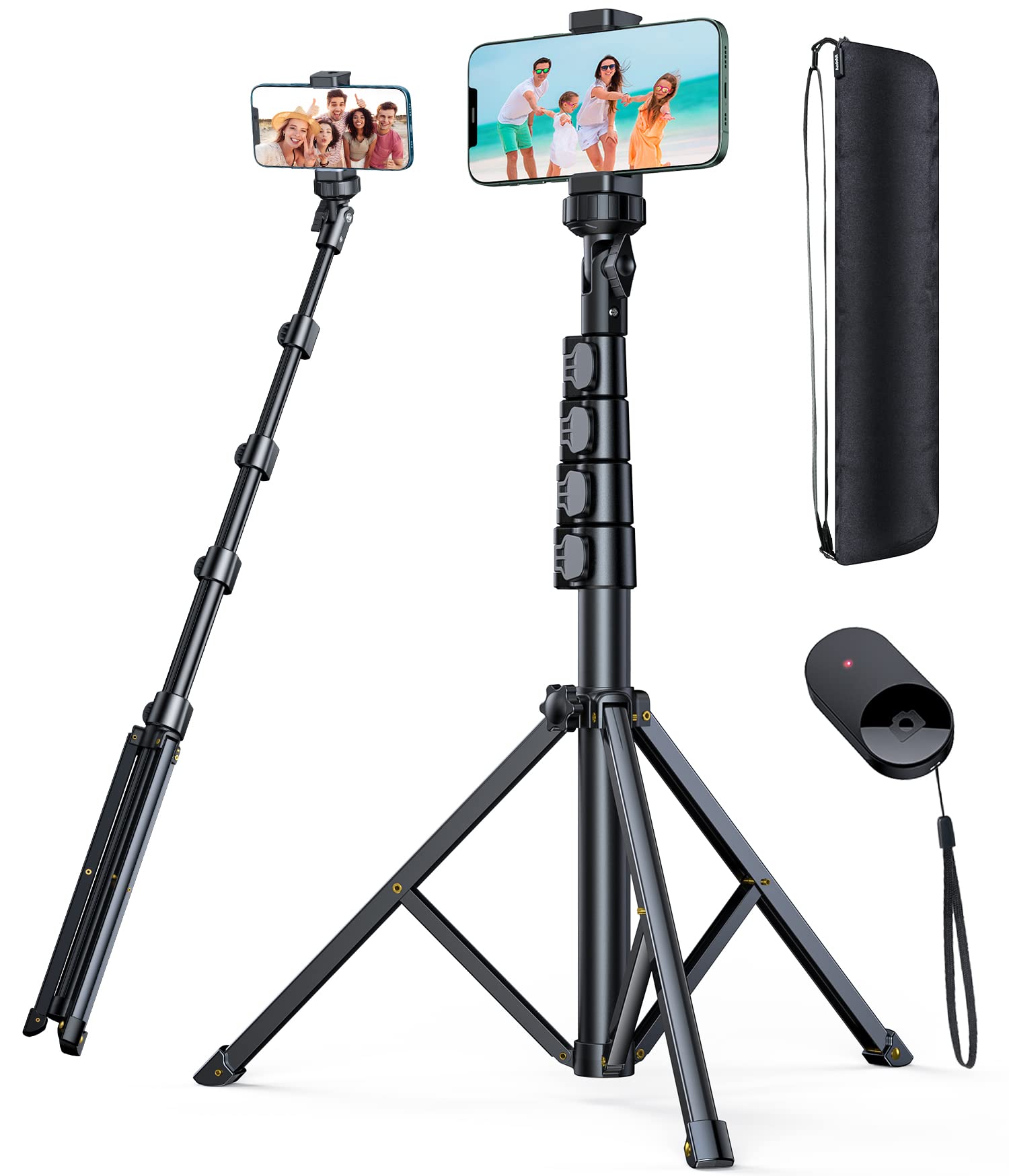 andobil 62'' iPhone Tripod Stand with Remote, Tripod for Samsung Galaxy S23 Ultra, Extendable Cell Phone Stand Lightweight Tripod Fit for iPhone 14 Pro Max, Samsung S22 S21, Android/Camera/GoPro