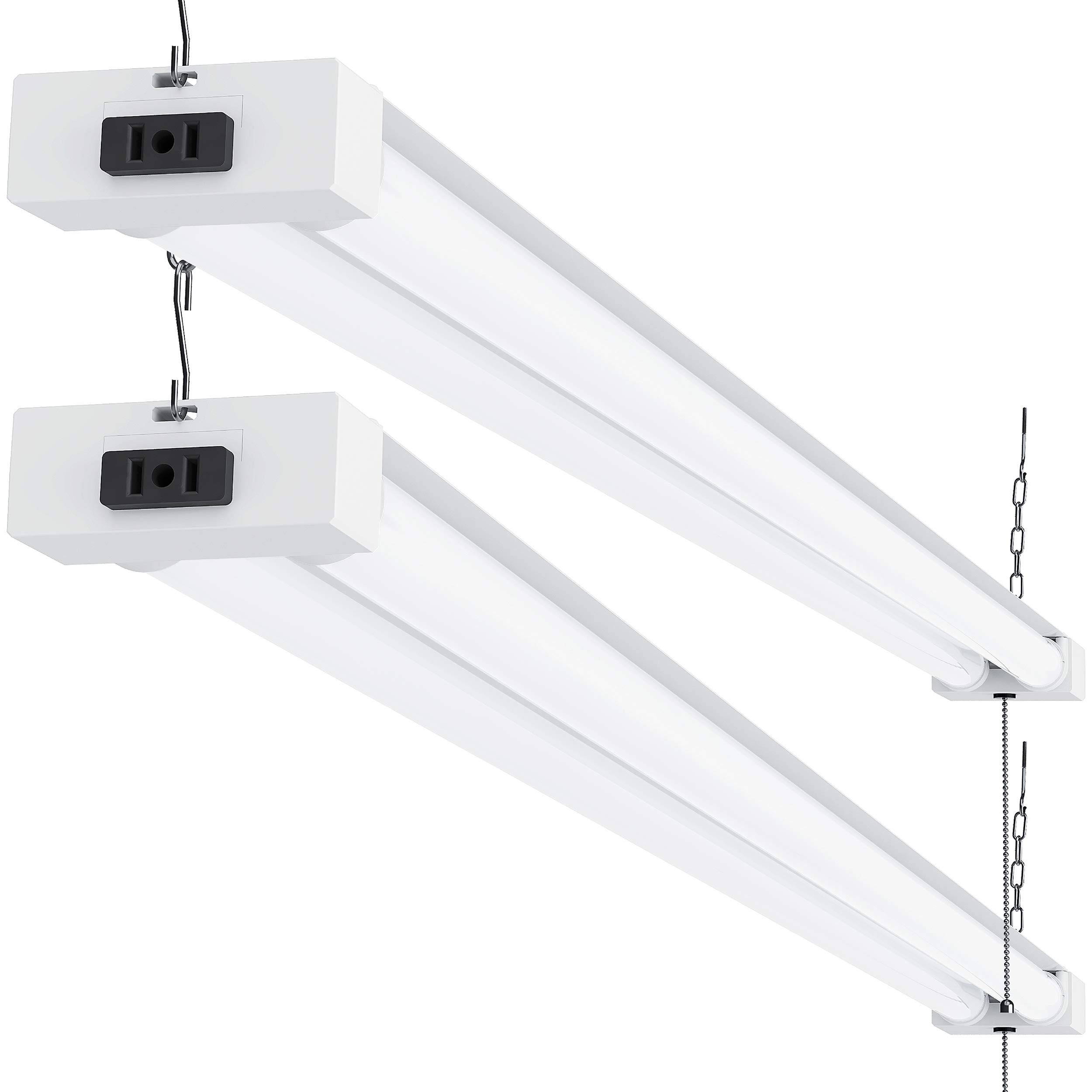 Sunco Lighting LED Workshop Garage Shop Light 4FT, Plug in Linkable Utility Light Fixtures, 260W=40W, 4000K Cool White, Frosted Lens, Pull Chain, Hanging/Mounted, 4100 LM - ETL Energy Star 2 Pack