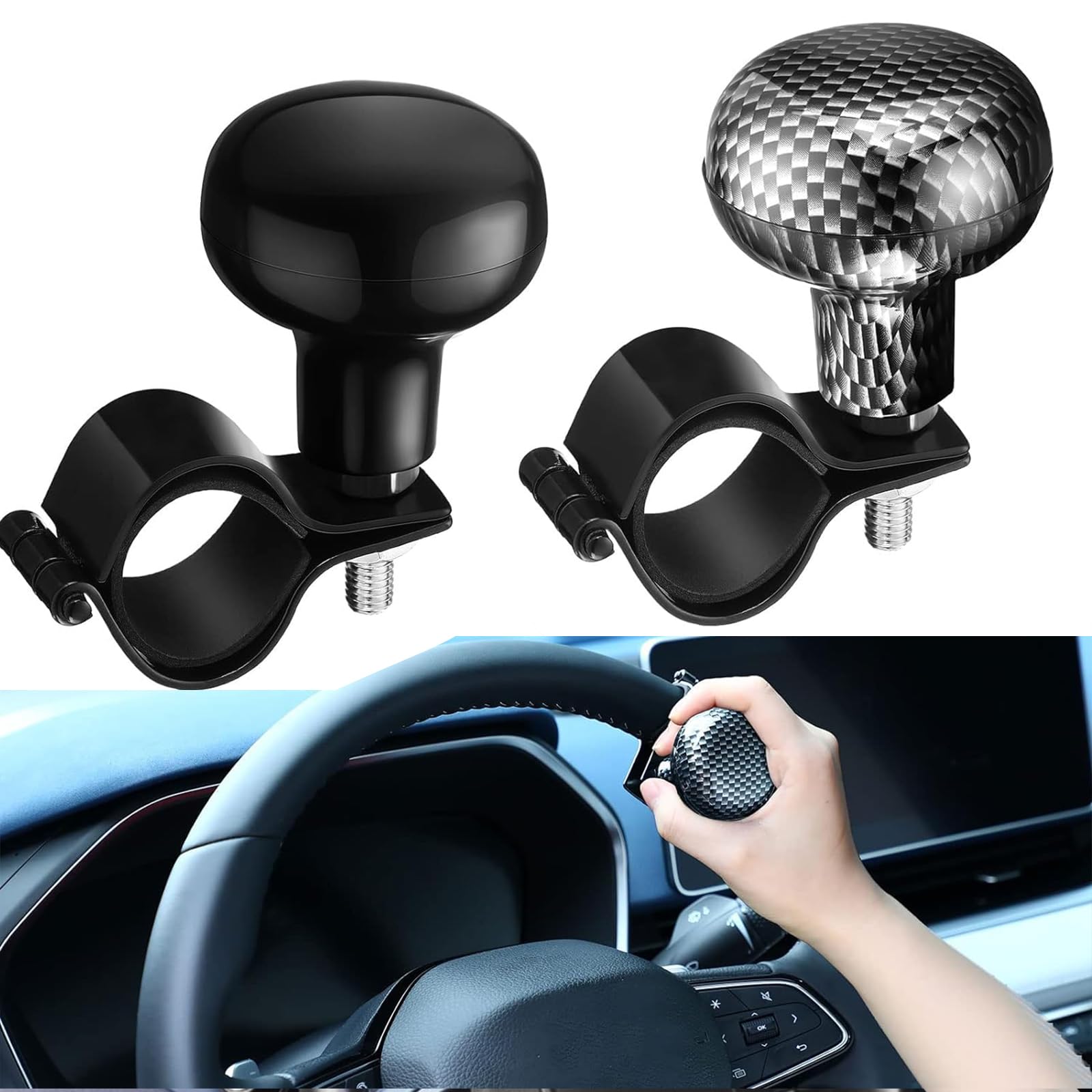 Wisfunlly 2Pcs Car Steering Wheel Spinner Knob, Large Power Handle Spinner Universal Vehicle Steering Wheel Turn Ball Knob Suicide Power Handle Accessories for Cars Trucks Tractors Boats Golf Cart