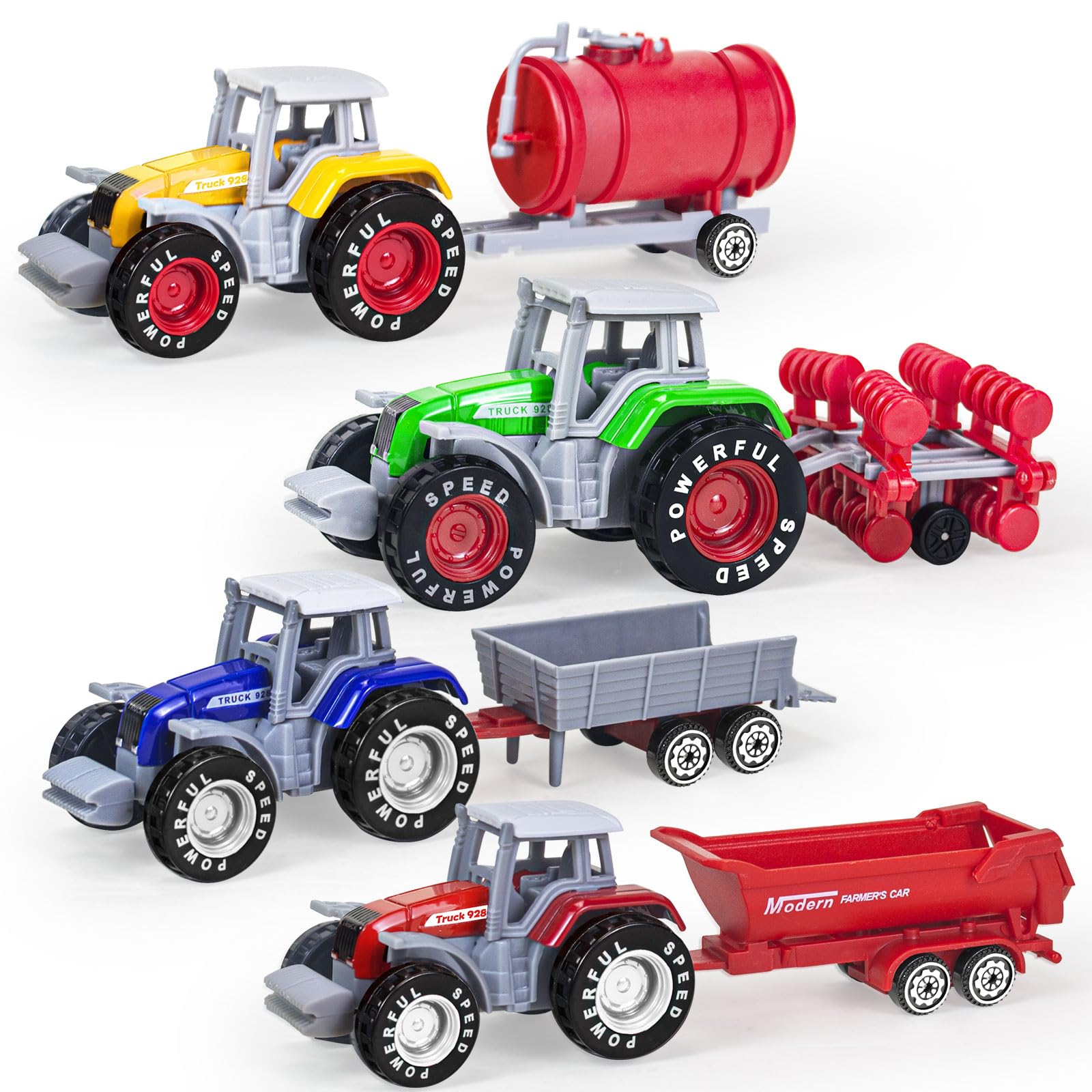 4 Pack Farm Tractor Toys with Trailers, Die cast Tractor Toys for Kids 3-5 Detachable Alloy Farm Tractors and Truck Toys for Toddlers Boys 3 4 5 6 7 8 Birthday Gift & Cake Toppers