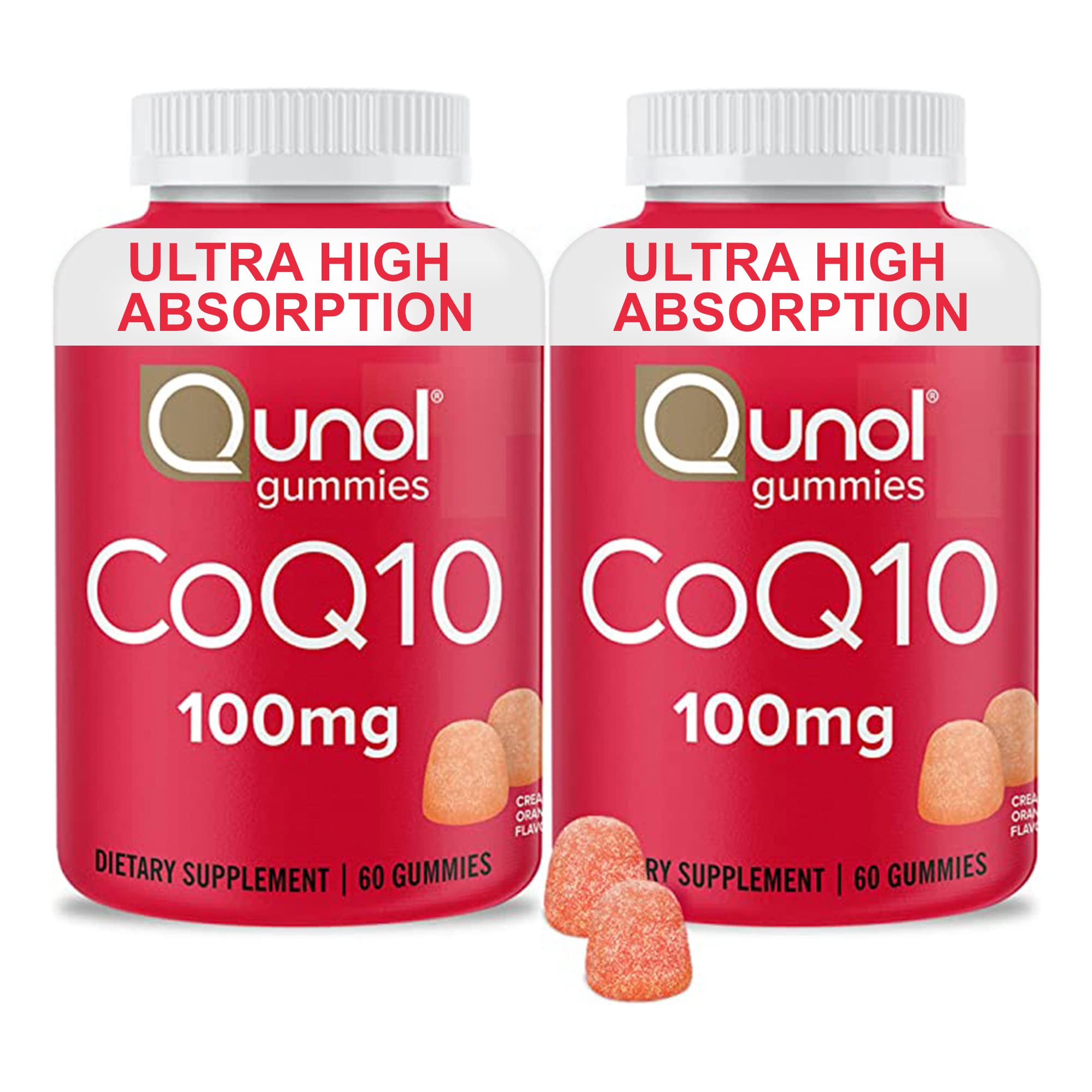 Qunol CoQ10 Gummies, CoQ10 100mg, Delicious Gummy Supplements, Helps Support Heart Health, Vegan, Gluten Free, Ultra High Absorption, 2 Month Supply (60 Count, Pack of 2)