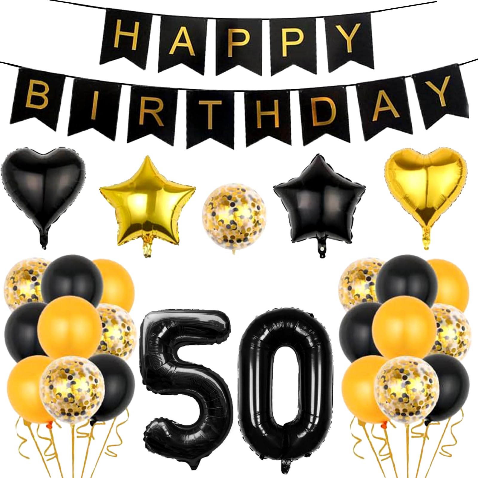 50th Birthday Decorations,50th Birthday Party Decorations for Her Him, 50 Birthday Party Supplies Happy Birthday Banner, Funny 50 Number Balloons Backdrop Gold Black