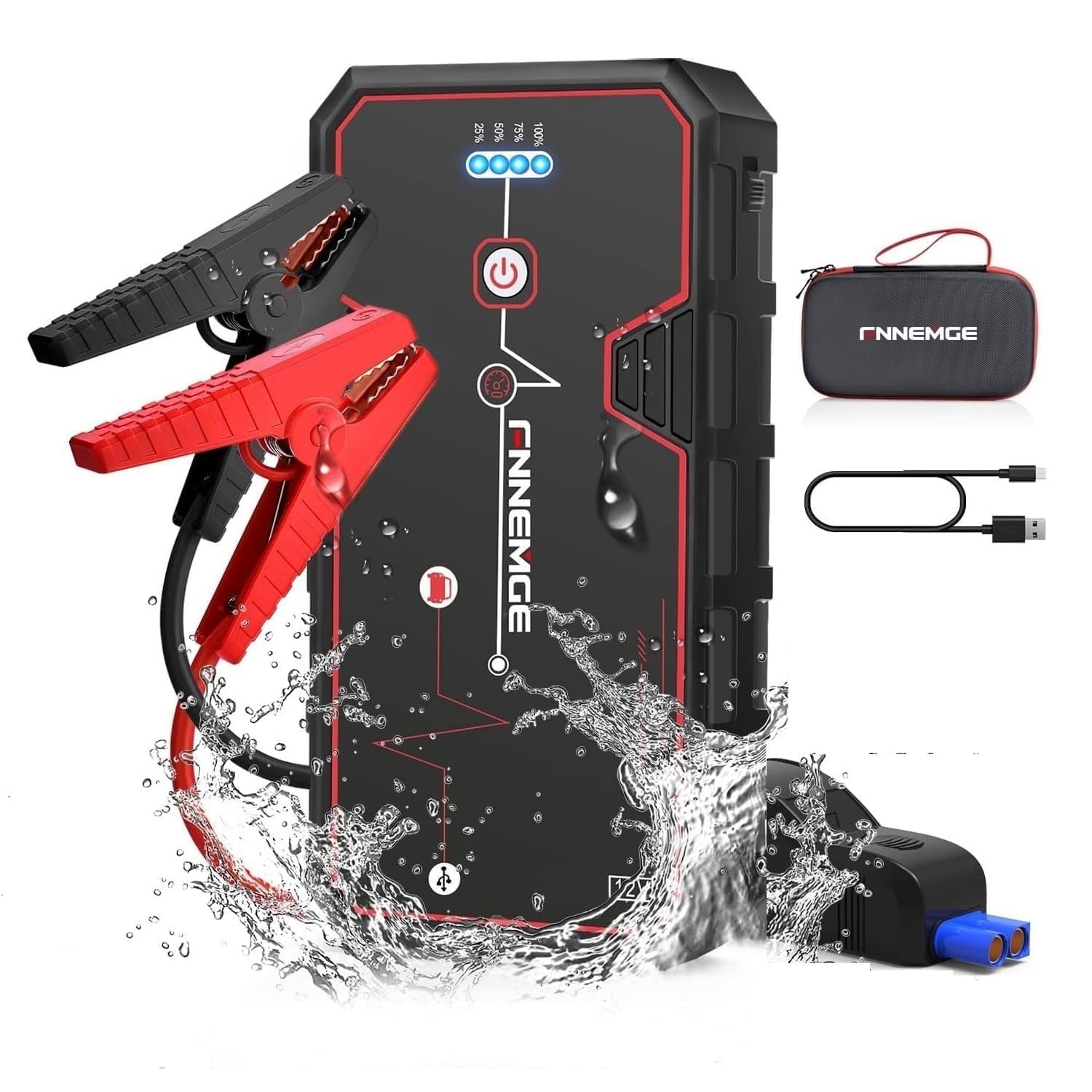 FNNEMGE Car Jump Starter 5000A Peak 23800mAh 12V Super Safe Jump Starter(Up to All Gas, 8.0L Diesel Engine), with USB Charge Pack Type-C Portable Phone Charger