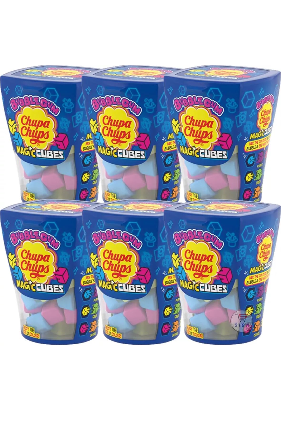 BobzoChupa Chups Assorted Fruit Bubblegum Magic Cubes 86g - 6 Bottles of Sweet Chewy Treats