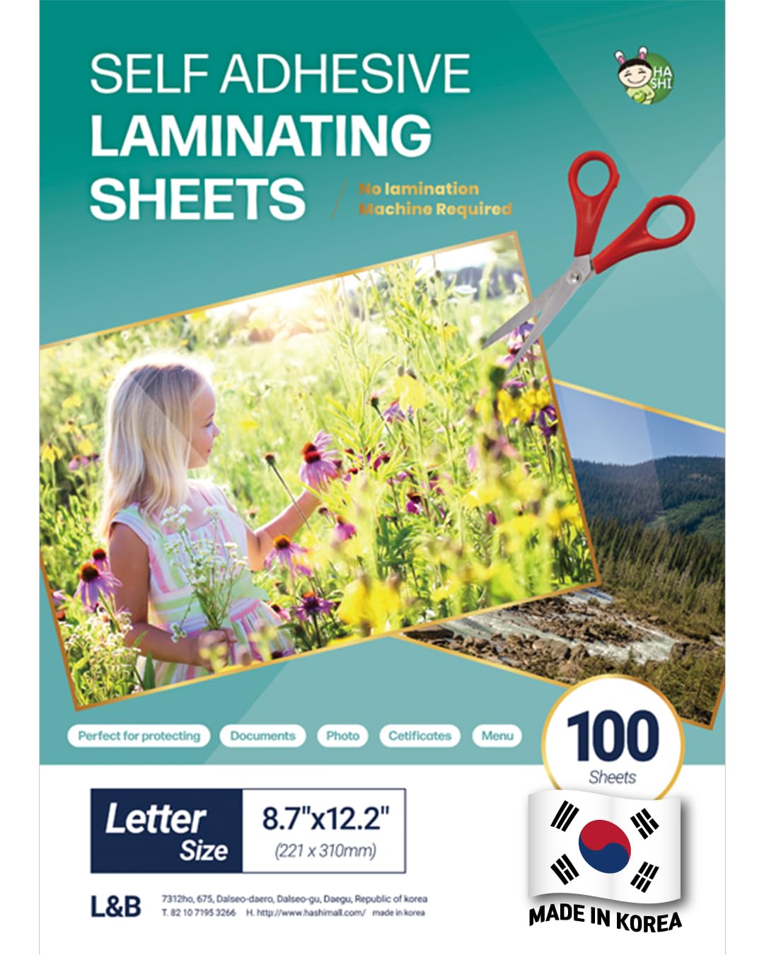 HA SHI (100 Sheets) Self Adhesive Laminating Sheets, Cold Laminate, self Seal, Plastic Paper, 8.7 x 12.2 Inch